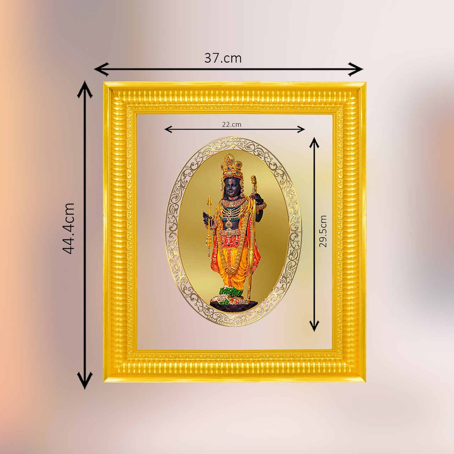 Diviniti 24K Gold Plated Ram Lalla Photo Frame For Home Decor Showpiece, Wall Hanging Decor, Puja & Gift (44.4 CM X 37 CM)