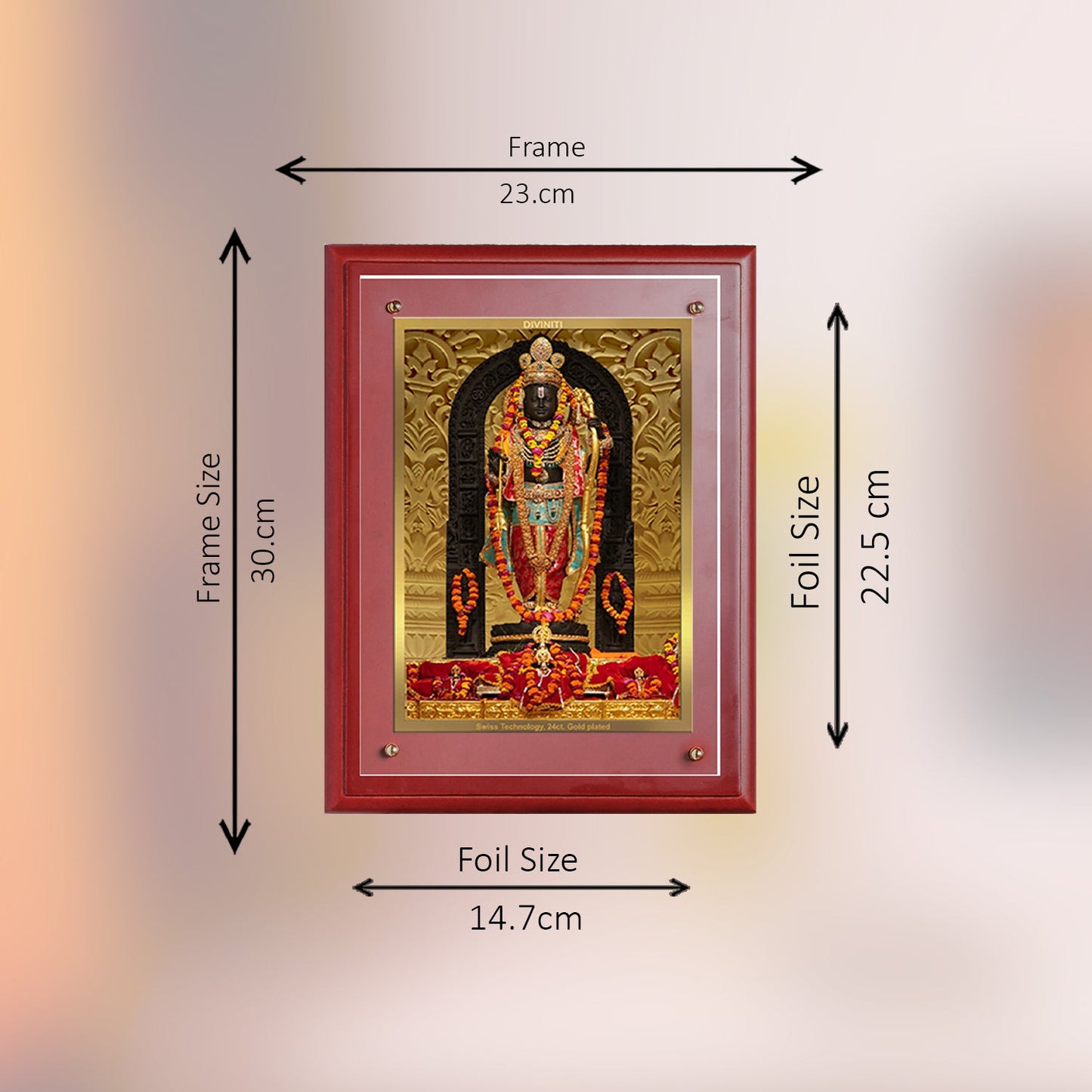 Diviniti 24K Gold Plated Ram Lalla Photo Frame For Home Decor, Wall Decor, Table, Puja Room & Gift (30 CM X 23 CM)