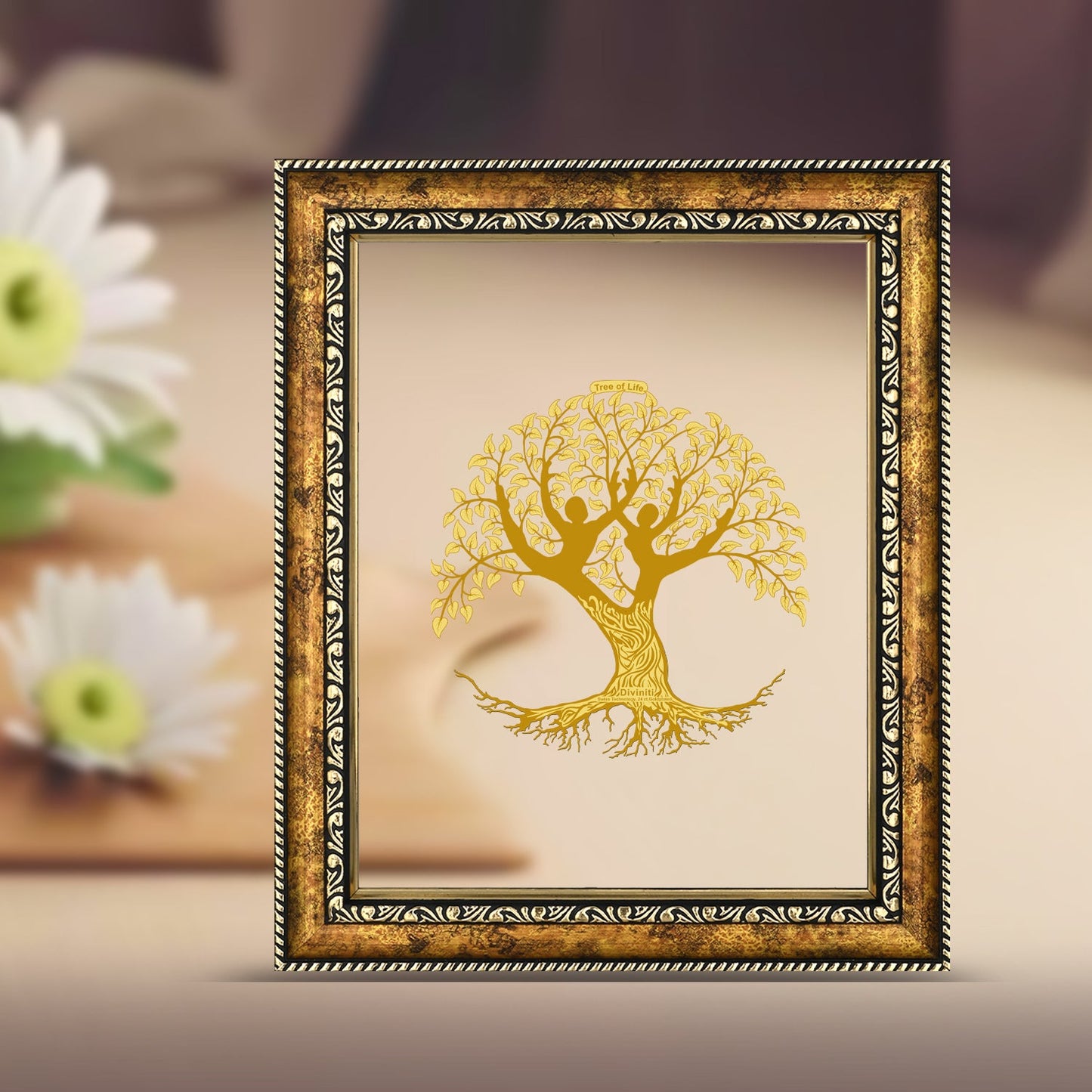 Diviniti 24K Gold Plated Tree of Life Photo Frame For Home Decor & Wall Hanging (32.5 CM X 25.5 CM)