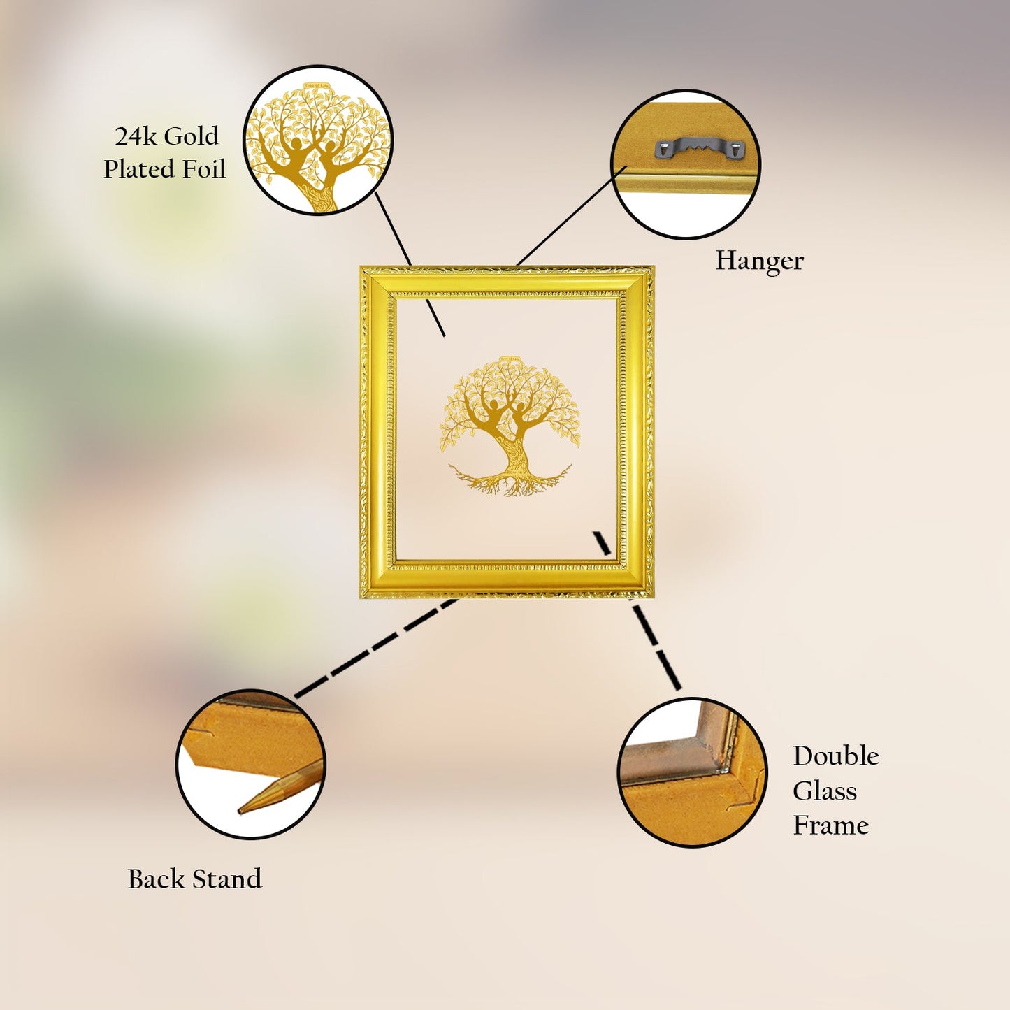 Diviniti 24K Gold Plated Tree of Life Photo Frame For Home Decor & Wall Hanging (13 CM X 15 CM)