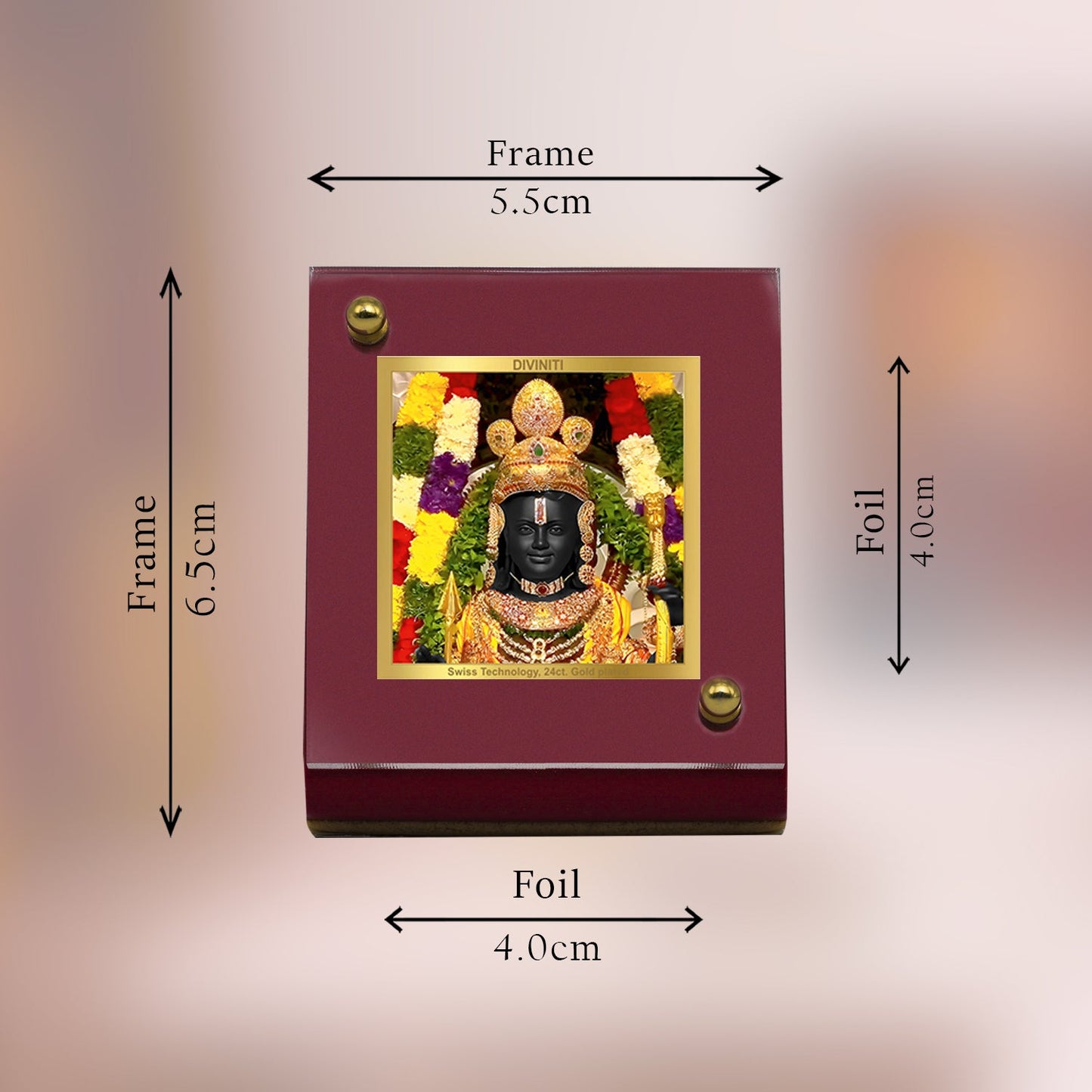 Diviniti 24K Gold Plated Ram Lalla Frame For Car Dashboard, Home Decor, Table, Gift, Puja Room (5.5 x 6.5 CM)