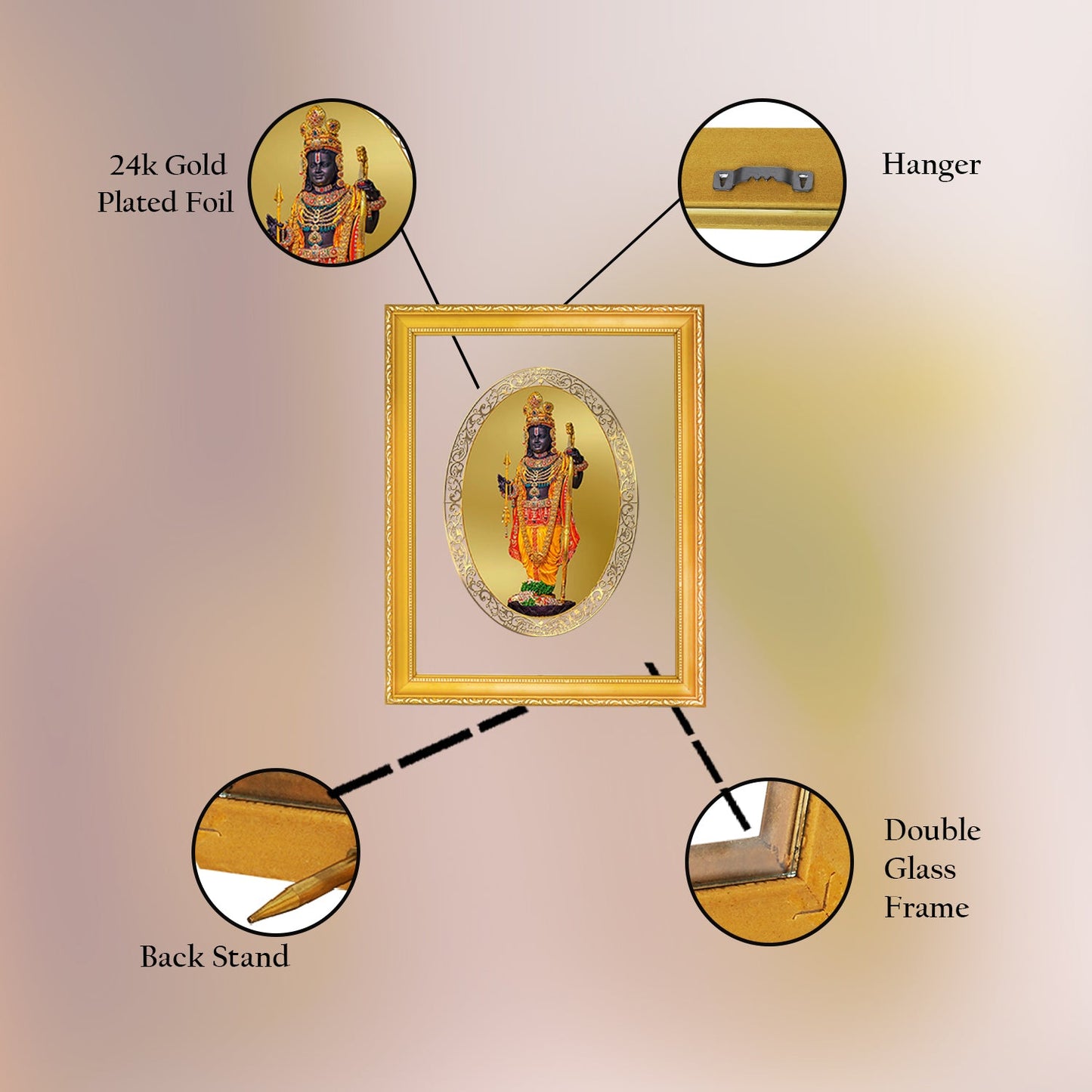 Diviniti 24K Gold Plated Ram Lalla Photo Frame For Home Decor, Table Top, Wall Hanging, Puja Room & Gift (20.8 CM X 16.7 CM)