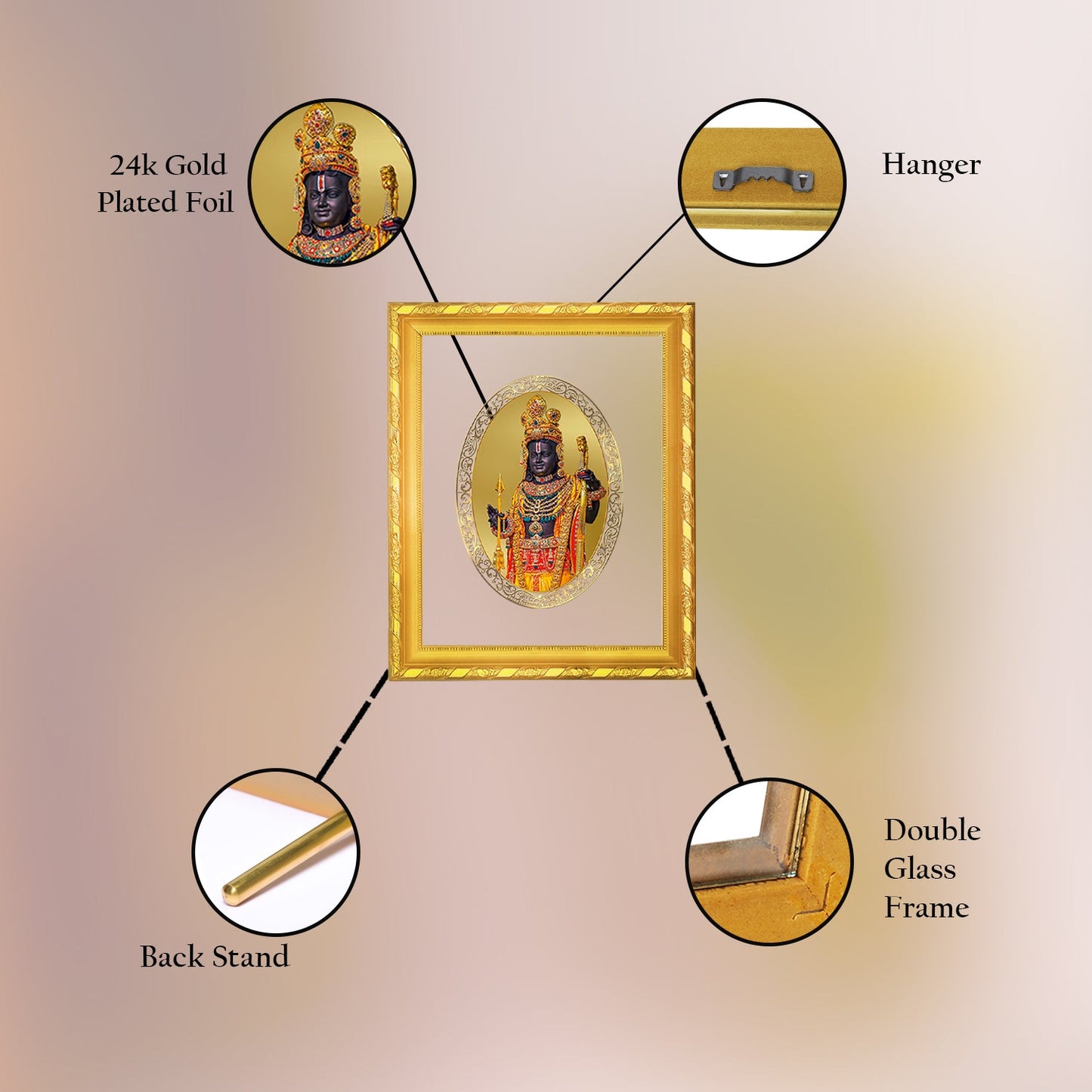 Diviniti 24K Gold Plated Ram Lalla Photo Frame For Home Decor, Table Top, Wall Hanging, Puja Room & Gift (20.8 CM X 16.7 CM)
