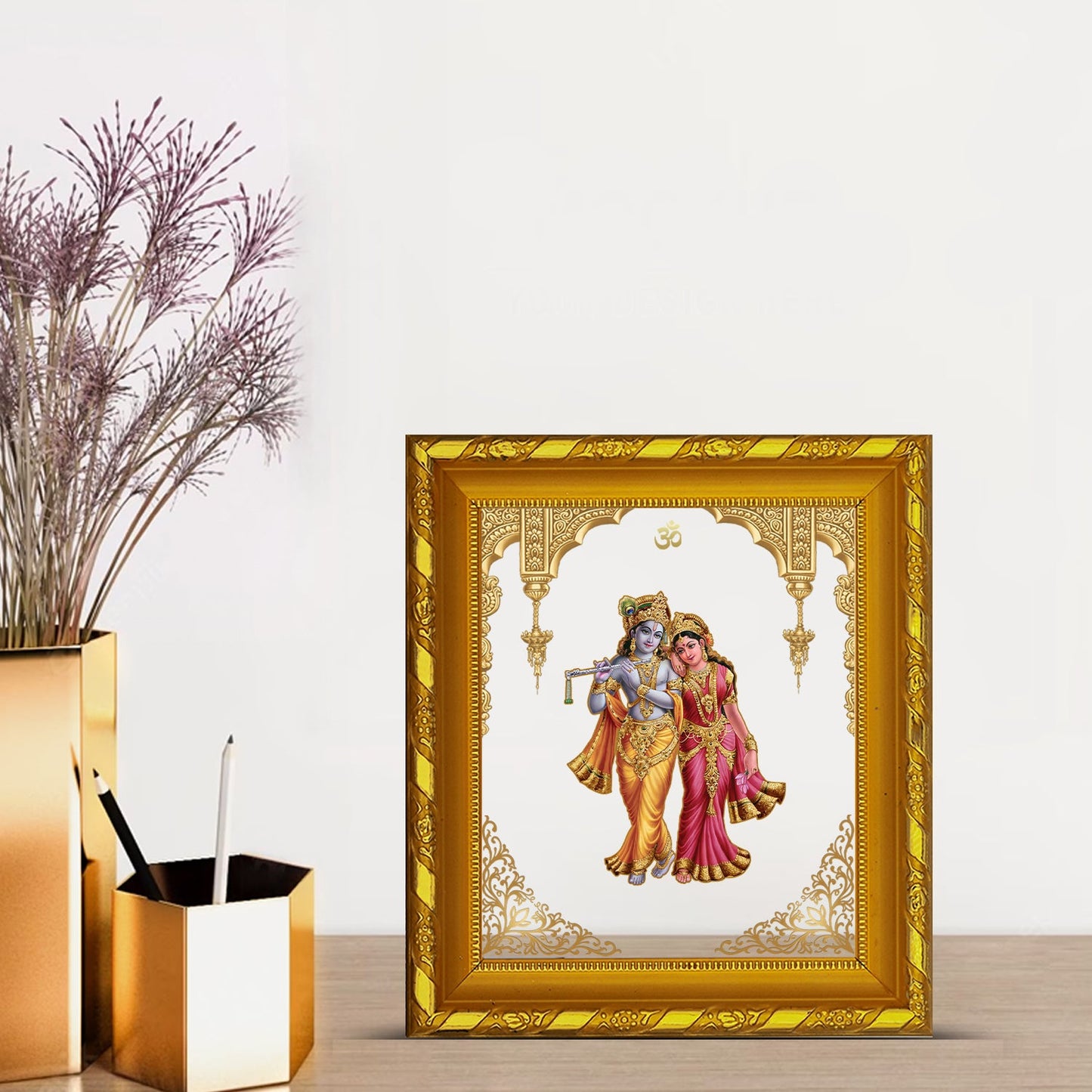 Diviniti 24K Gold Plated Radha Krishna Photo Frame for Home Decor and Tabletop (15 CM x 13 CM)