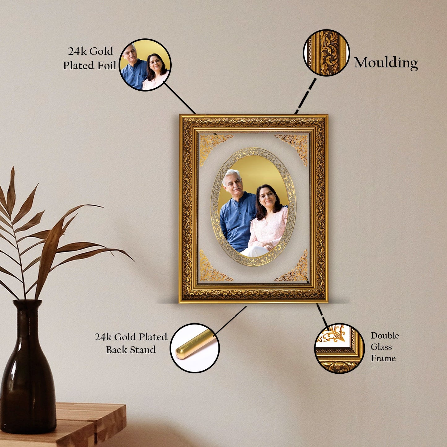 Diviniti Photo Frame With Customized Photo Printed on 24K Gold Plated Foil| Personalized Gift for Birthday, Marriage Anniversary & Celebration With Loved Ones|DG 093 Size 5