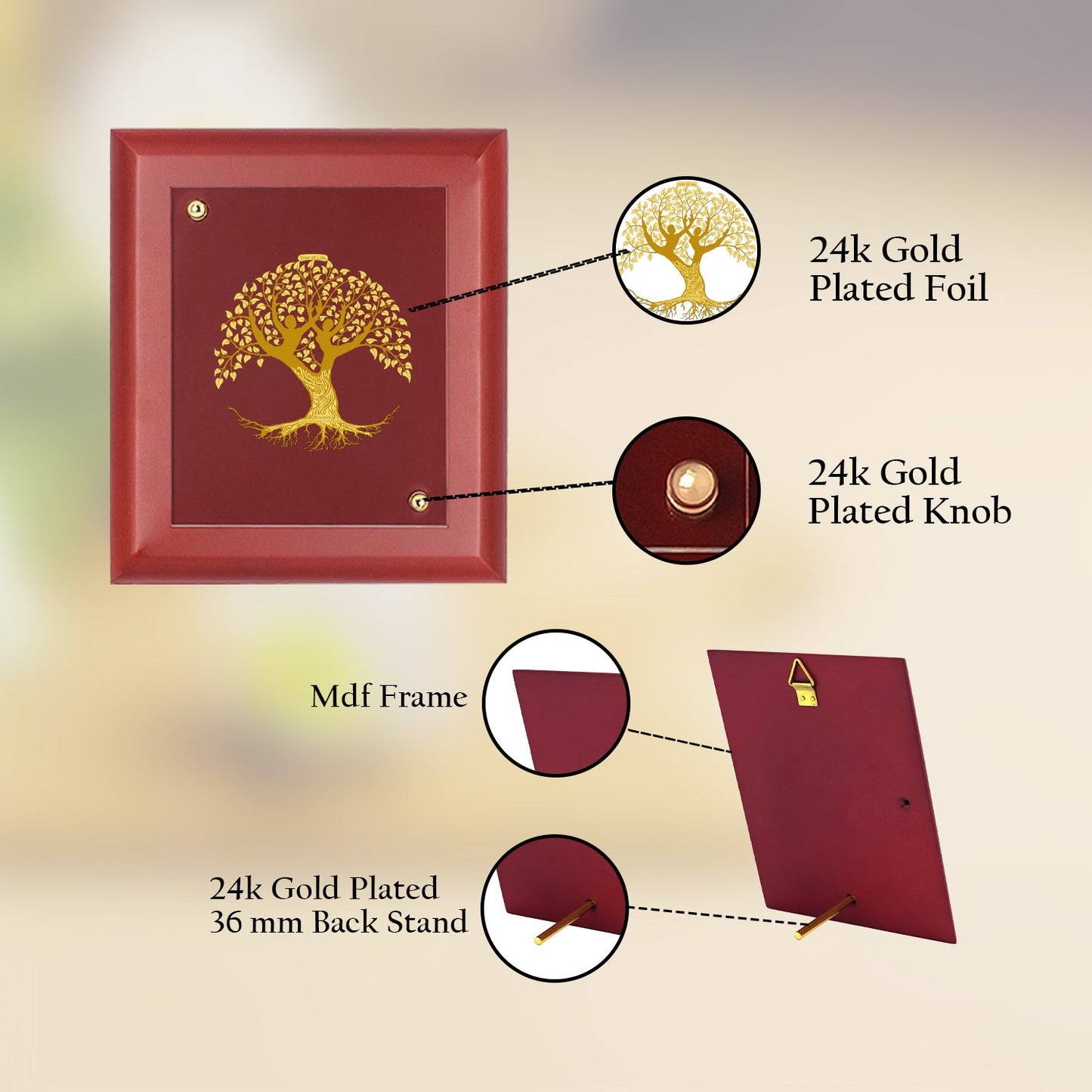Diviniti 24K Gold Plated Tree of Life Photo Frame For Home Decor & Wall Hanging (14.7 CM X 17.1 CM)