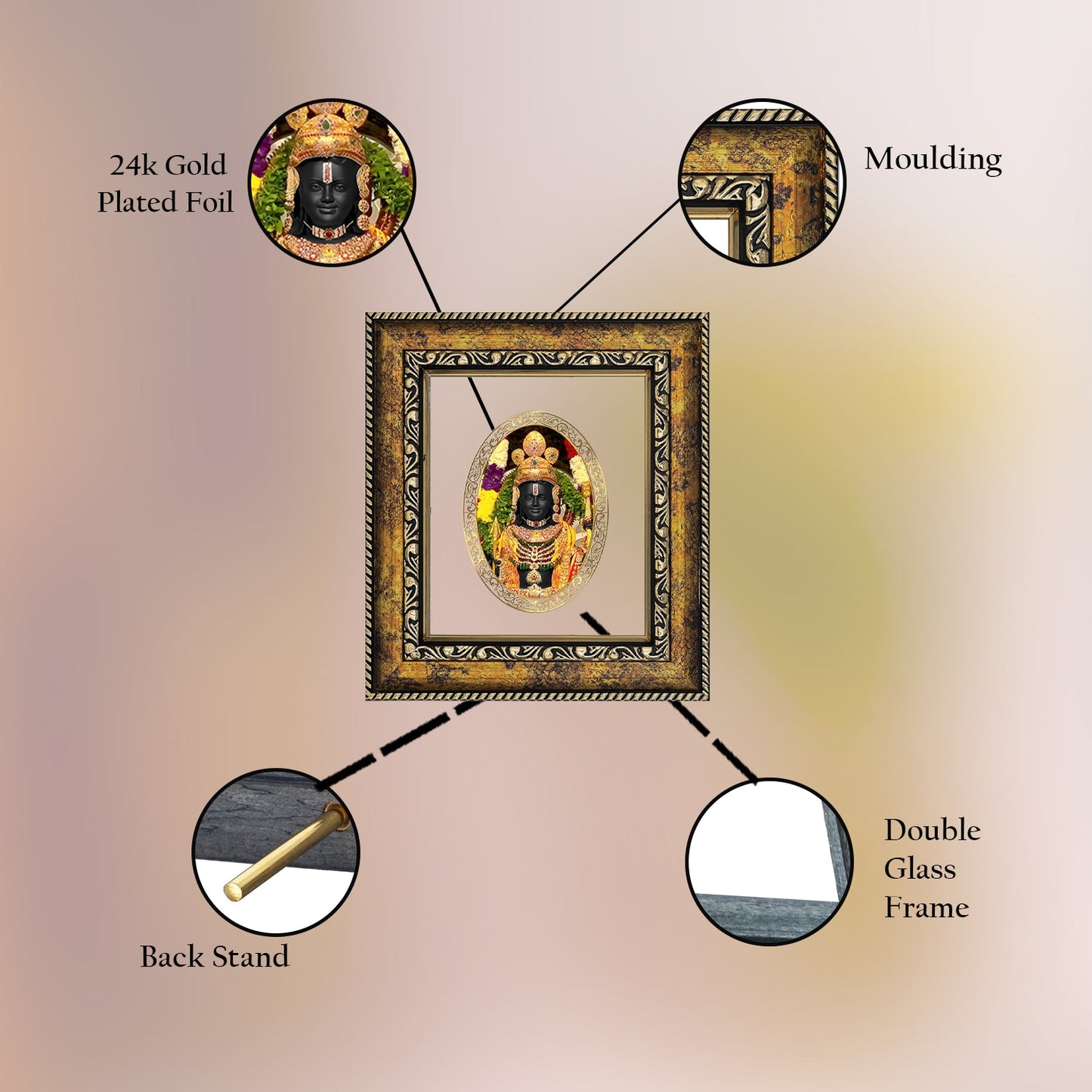 Diviniti 24K Gold Plated Ram Lalla Photo Frame For Home Decor, Wall Hanging, Table Top, Puja Room & Gift (13 X 15 CM)