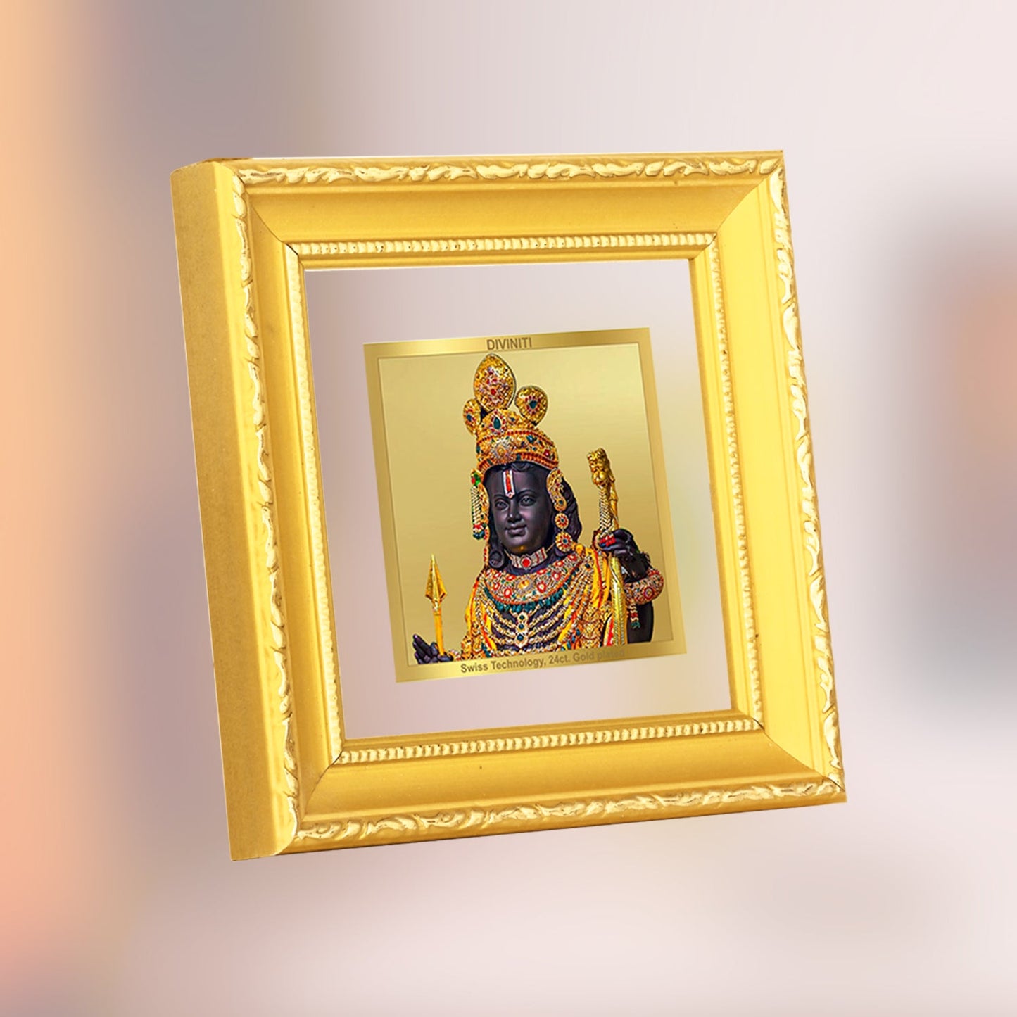 Diviniti 24K Gold Plated Ram Lalla Photo Frame For Home Decor Showpiece, Table Decor, Puja Room & Gift (10 CM X 10 CM)