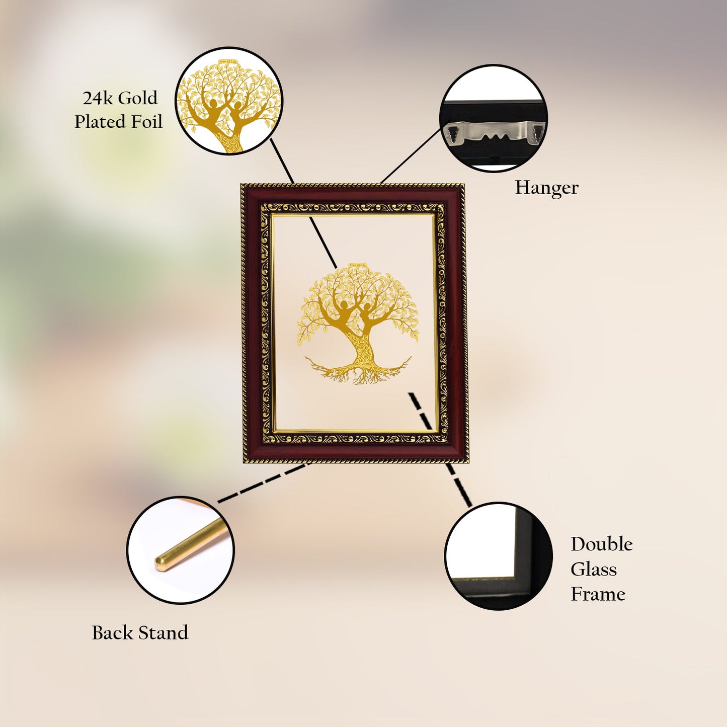 Diviniti 24K Gold Plated Tree of Life Photo Frame For Home Decor & Wall Hanging (28 CM X 23 CM)