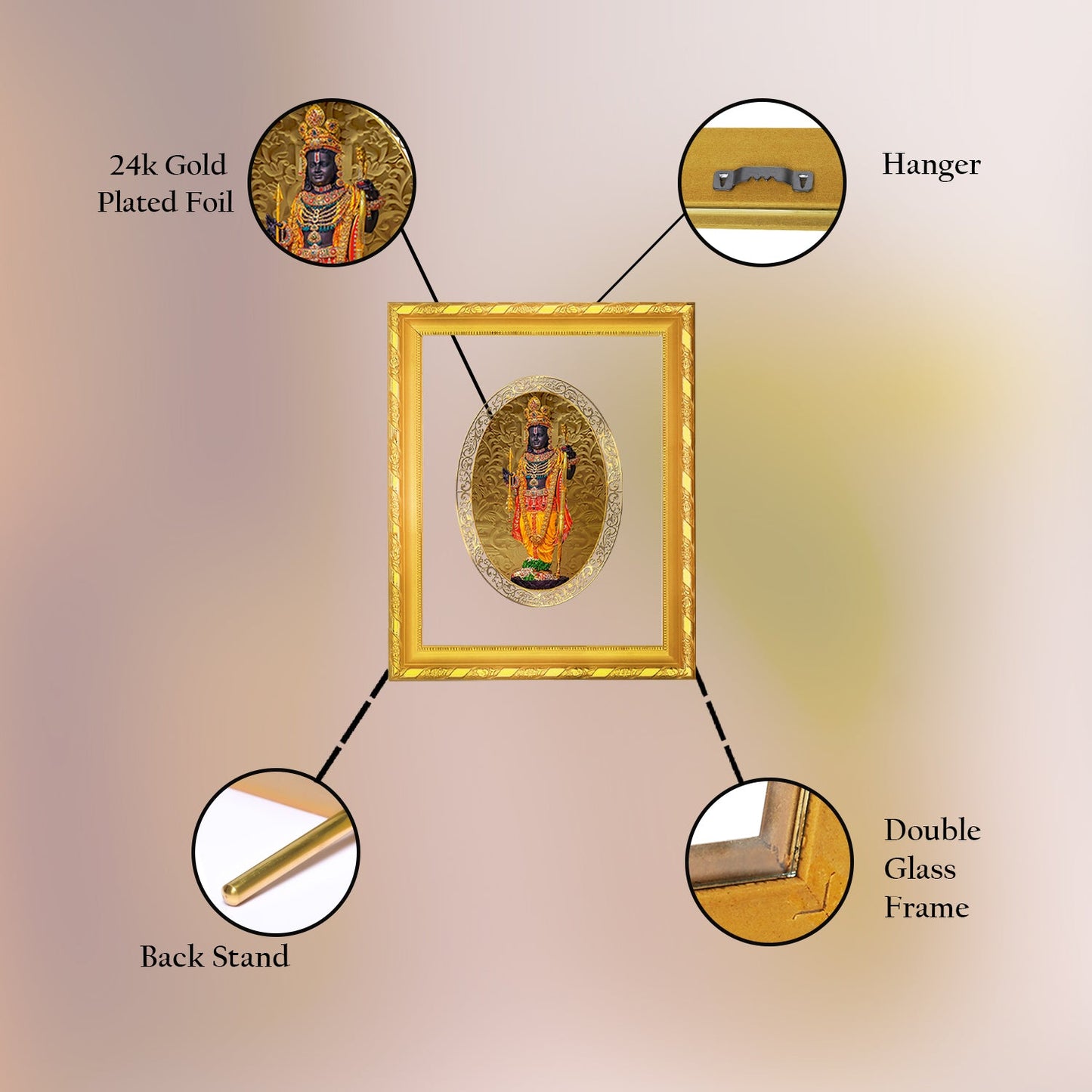 Diviniti 24K Gold Plated Ram Lalla Photo Frame For Home Decor, Table Top, Wall Hanging, Puja Room & Gift (20.8 CM X 16.7 CM)