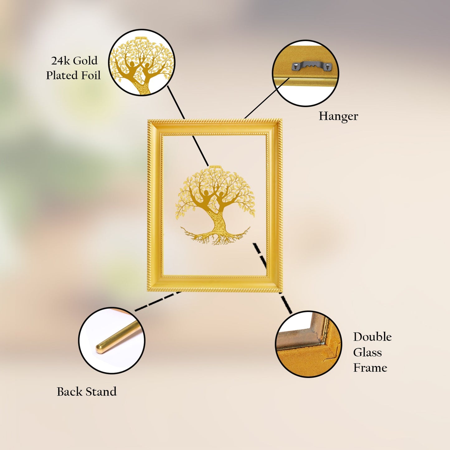 Diviniti 24K Gold Plated Tree of Life Photo Frame For Home Decor & Wall Hanging (32.5 CM X 25.5 CM)