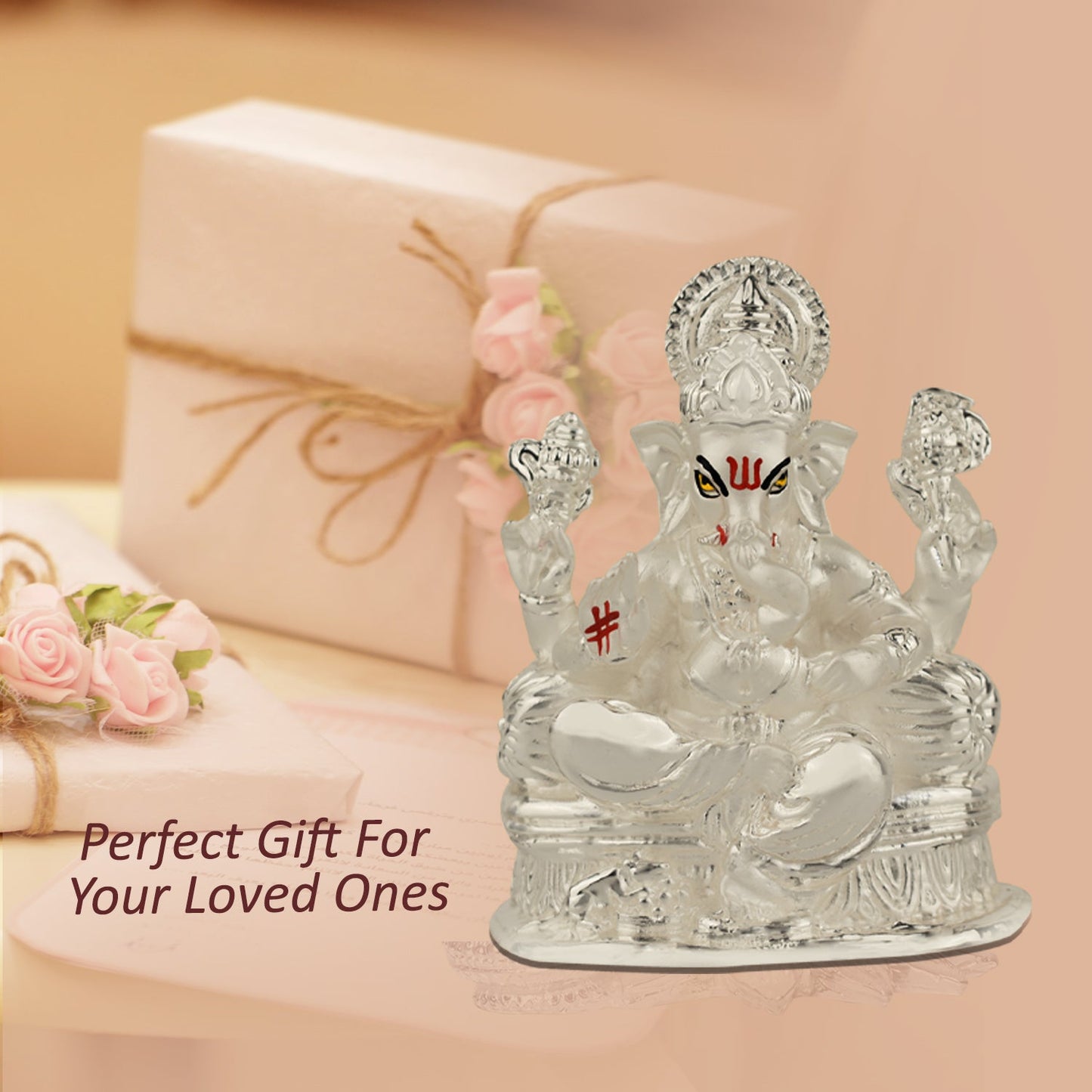 Diviniti 999 Silver Plated Ganesha Idol for Home Decor Showpiece (8 X 7 CM)