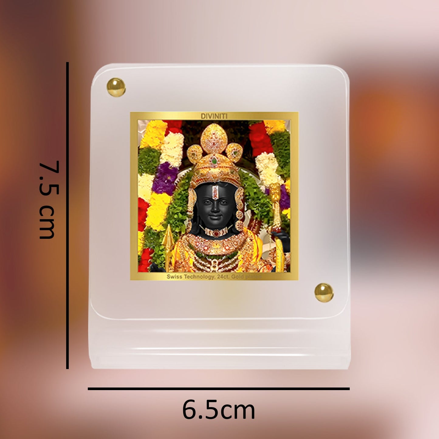 Diviniti 24K Gold Plated Ram Lalla Frame For Car Dashboard, Home Decor, Table, Gift, Puja Room (5.5 x 6.5 CM)