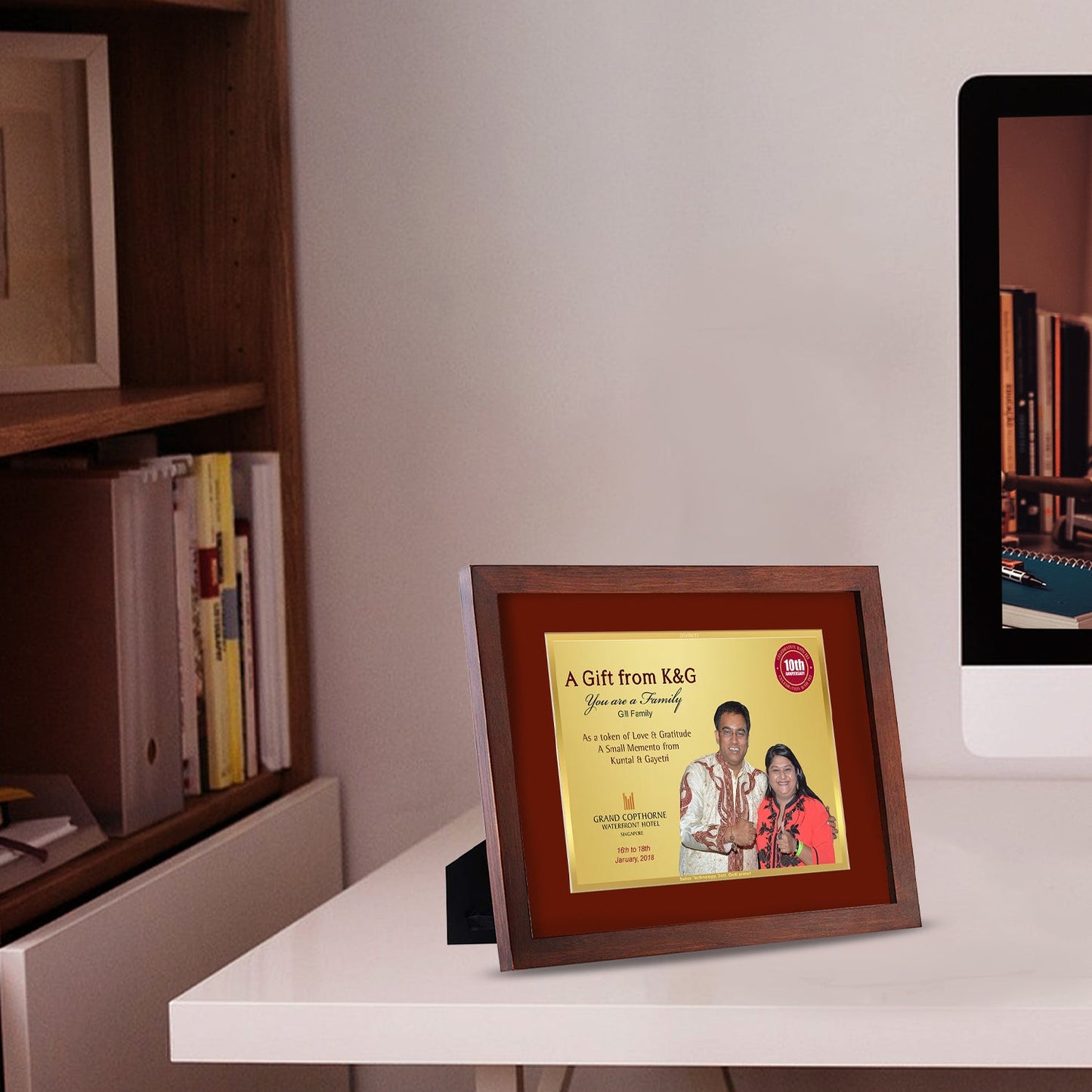 Customized Wooden Frame With Image & Matter Printed on 24K Gold Plated Foil For Corporate Gifting