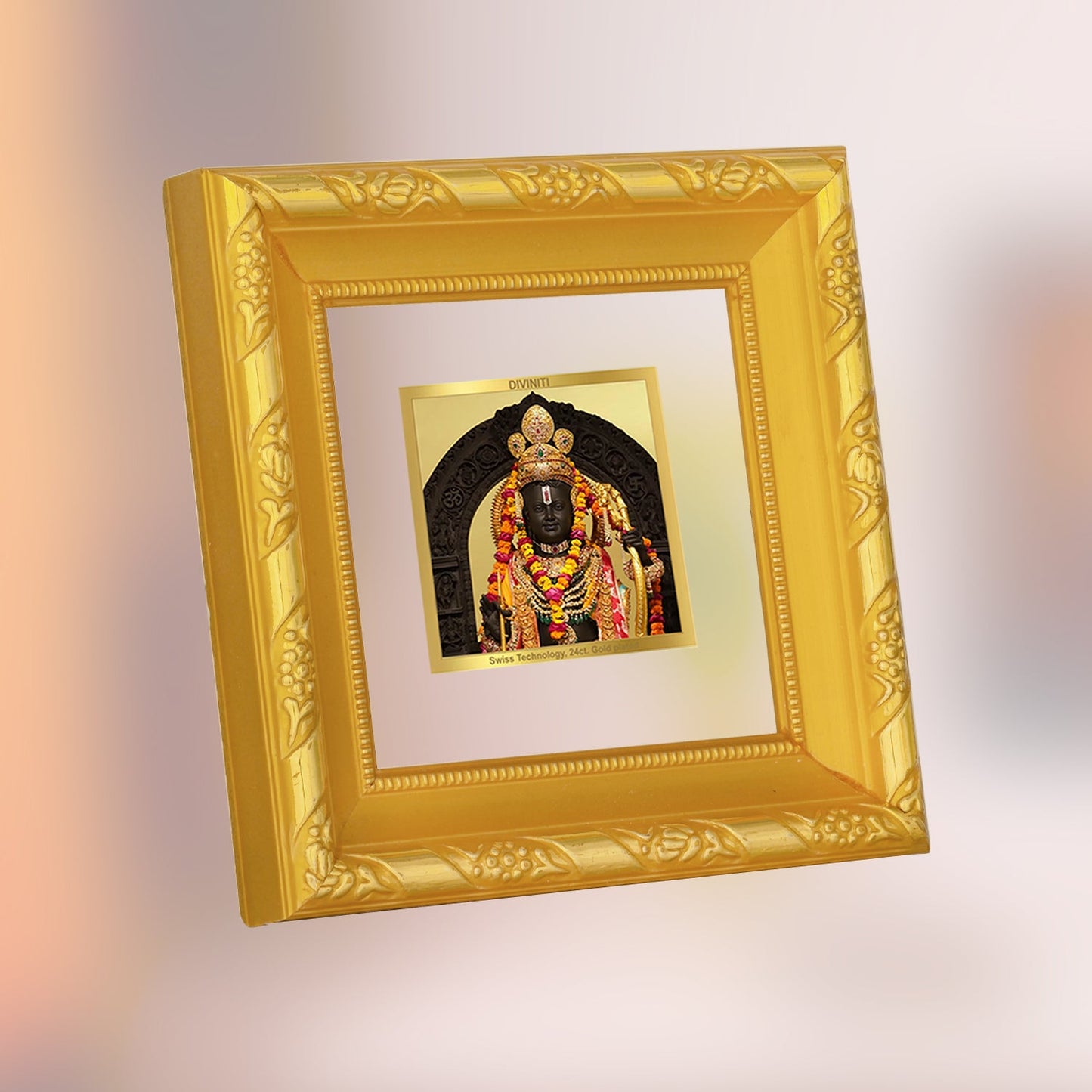 Diviniti 24K Gold Plated Ram Lalla Photo Frame For Home Decor, Table Top, Worship & Gift (10 CM X 10 CM)