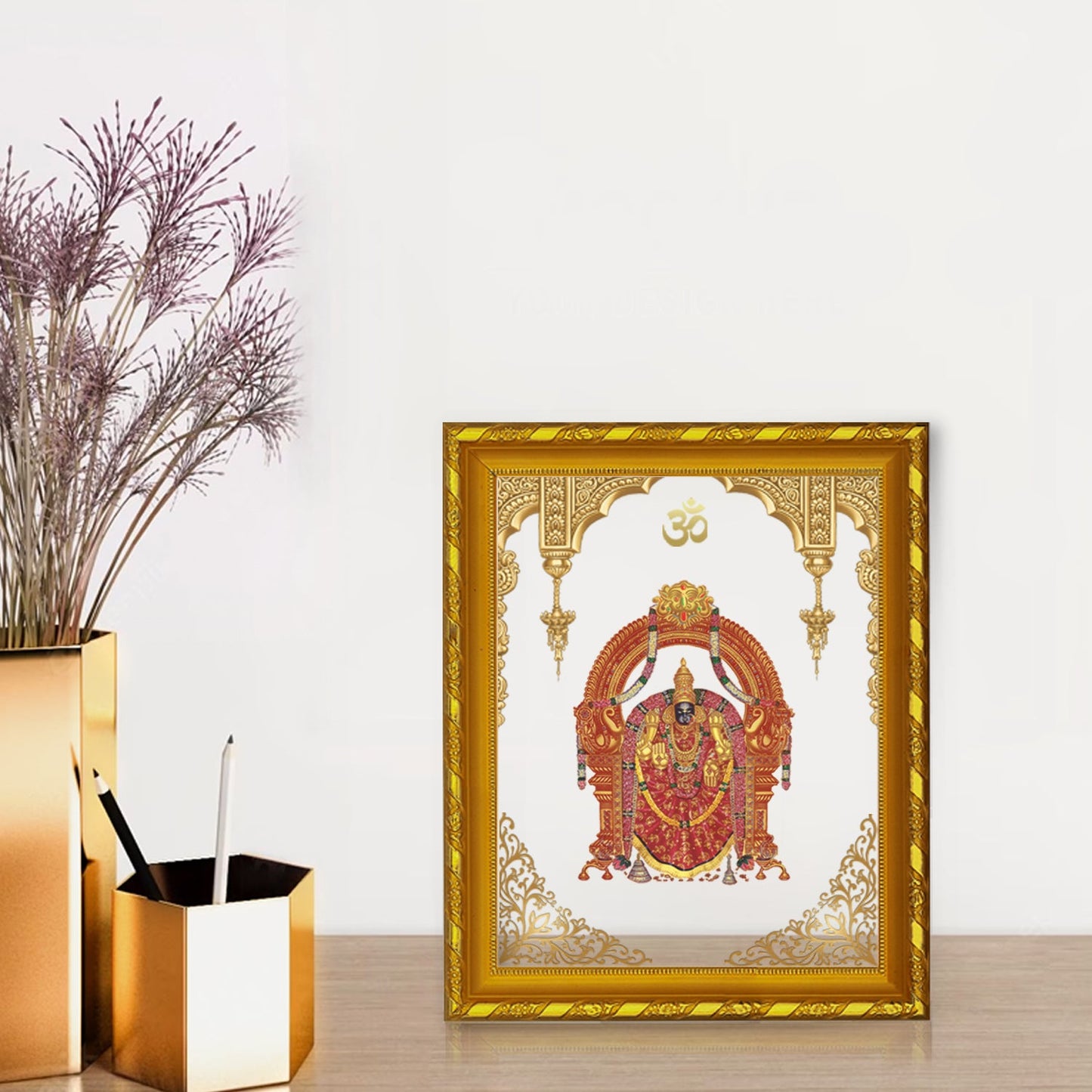 Diviniti 24K Gold Plated Padmavathi Photo Frame for Home Decor Showpiece (21.5 CM x 17.5 CM)