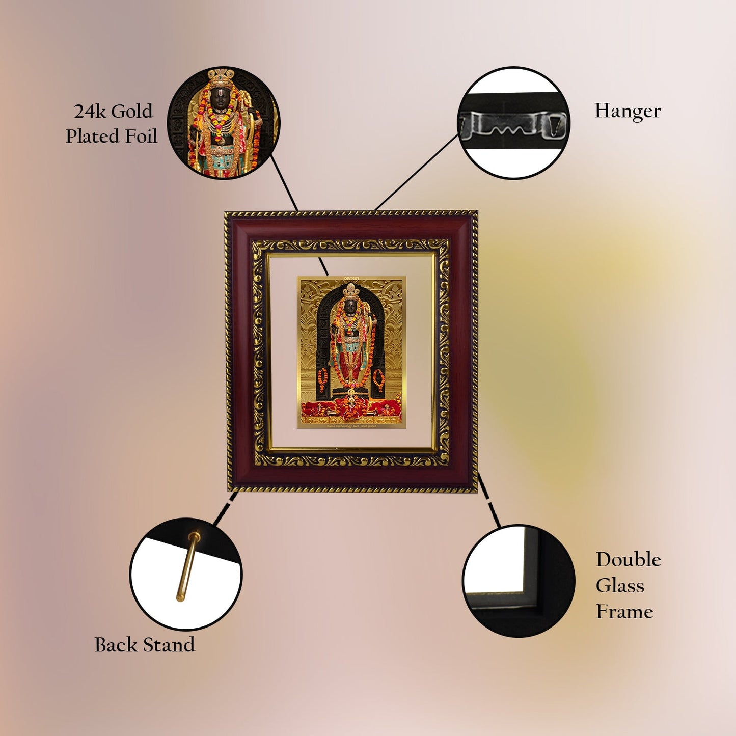 Diviniti 24K Gold Plated Ram Lalla Photo Frame For Home Decor, Table Top, Wall Decor, Puja Room & Gift (13 CM X 15 CM)