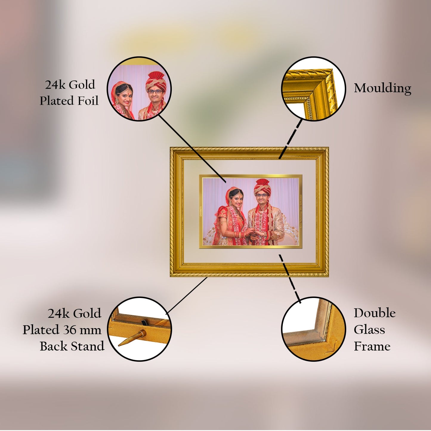 Diviniti Photo Frame With Customized Photo Printed on 24K Gold Plated Foil| Personalized Gift for Birthday, Marriage Anniversary & Celebration With Loved Ones|DG 056 S2.5