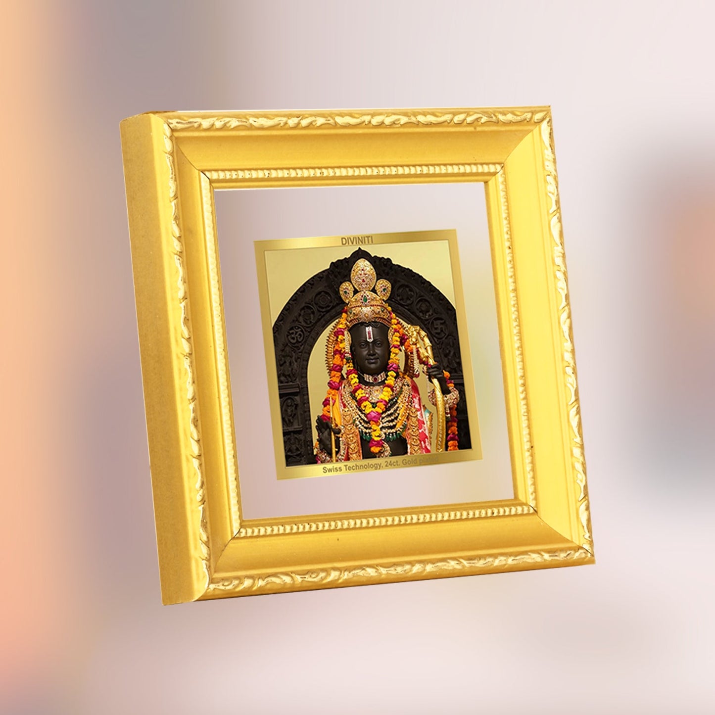 Diviniti 24K Gold Plated Ram Lalla Photo Frame For Home Decor, Office Table Decor, Puja Room & Gift (10 CM X 10 CM)