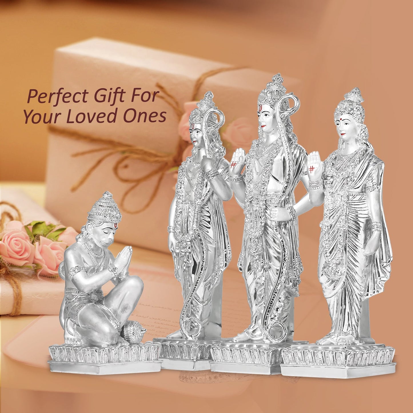 Diviniti 999 Silver Plated Ram Darbar Idol For Home Decor Showpiece, Office, Table Decor, Puja & Gift