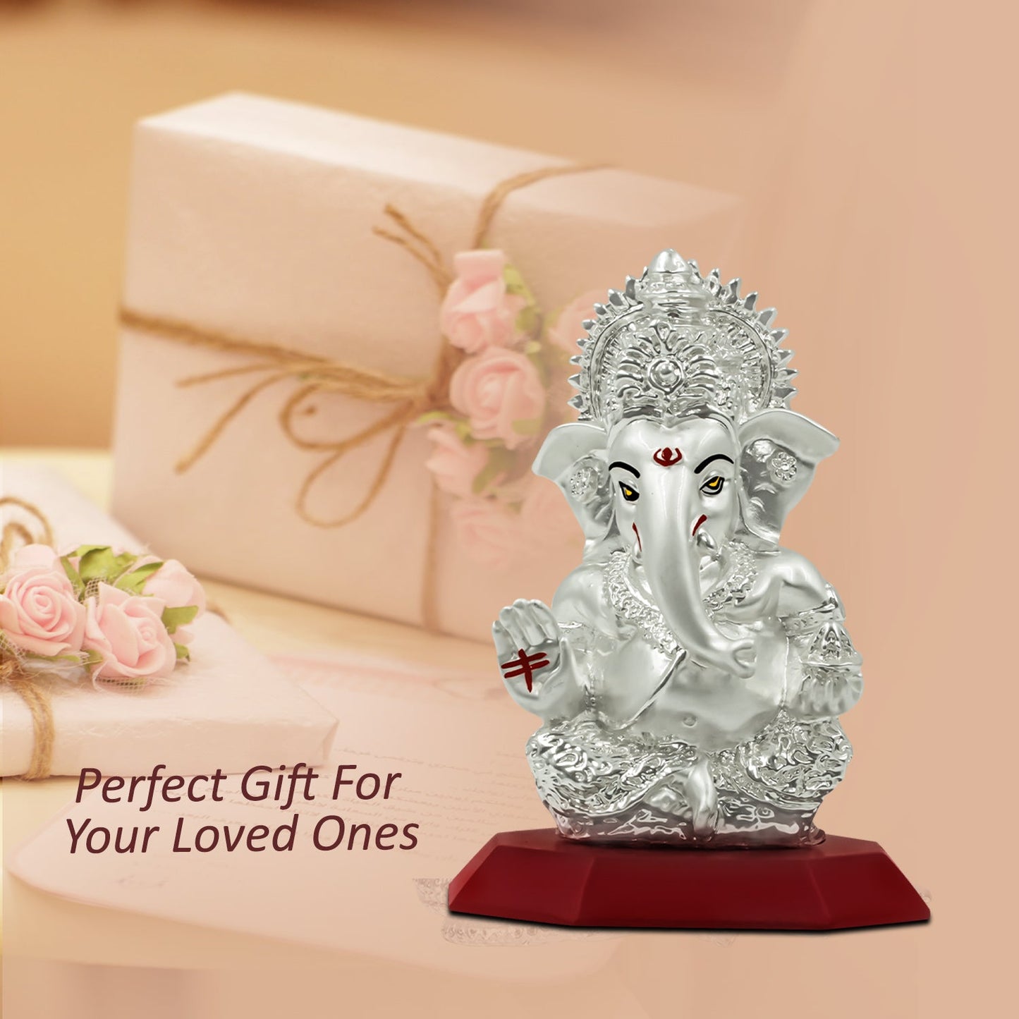 Diviniti 999 Silver Plated Ganesha Idol for Home Decor Showpiece (10X7CM)