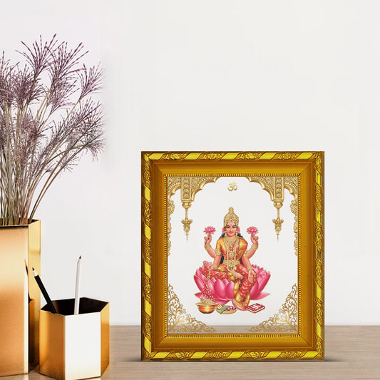 Diviniti 24K Gold Plated Laxmi Mata Photo Frame for Home Decor, Table (15 CM x 13 CM)