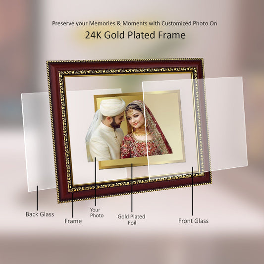 Diviniti Photo Frame With Customized Photo Printed on 24K Gold Plated Foil| Personalized Gift for Birthday, Marriage Anniversary & Celebration With Loved Ones|DG 105 S3