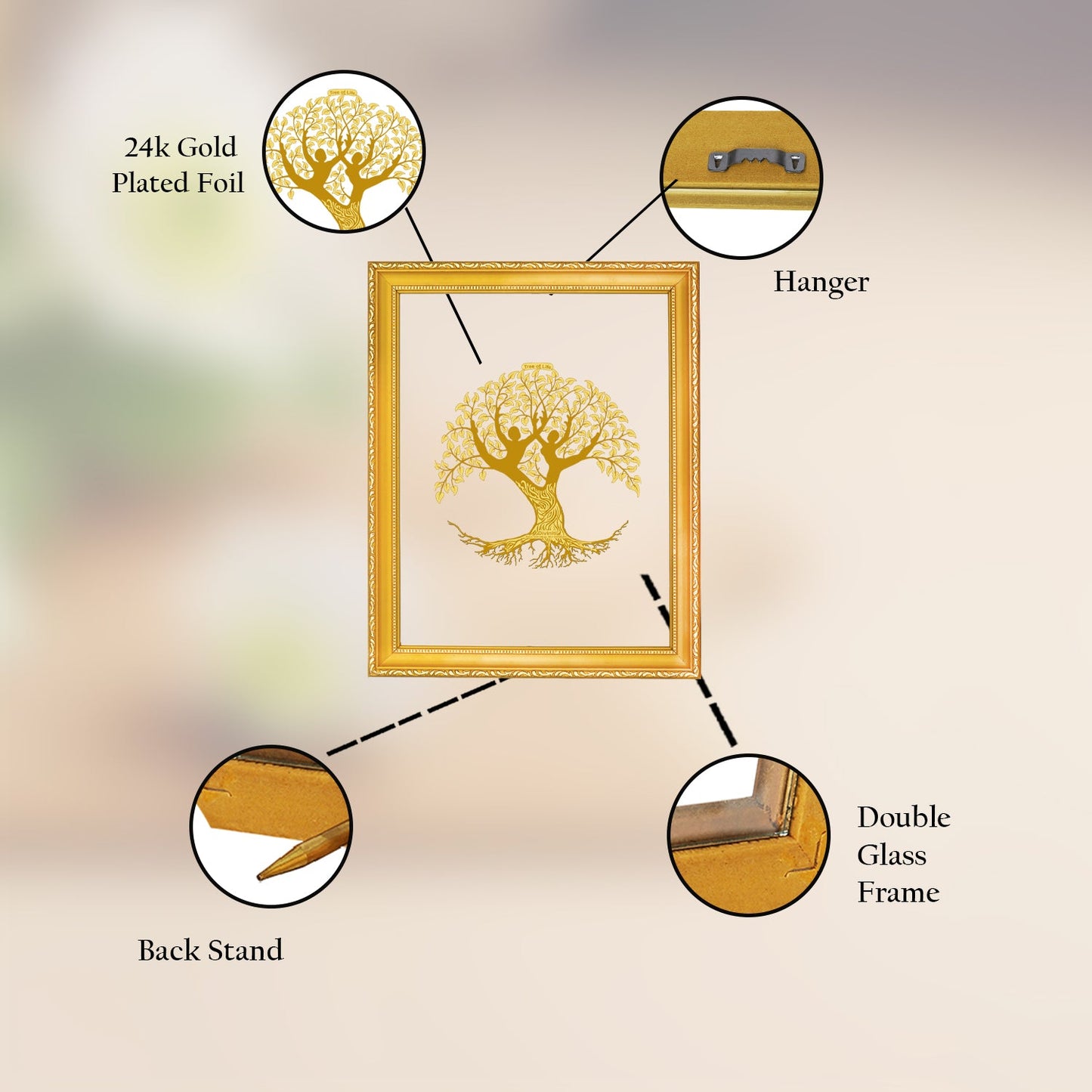 Diviniti 24K Gold Plated Tree of Life Photo Frame For Home Decor & Wall Hanging (20.8 CM X 16.7 CM)