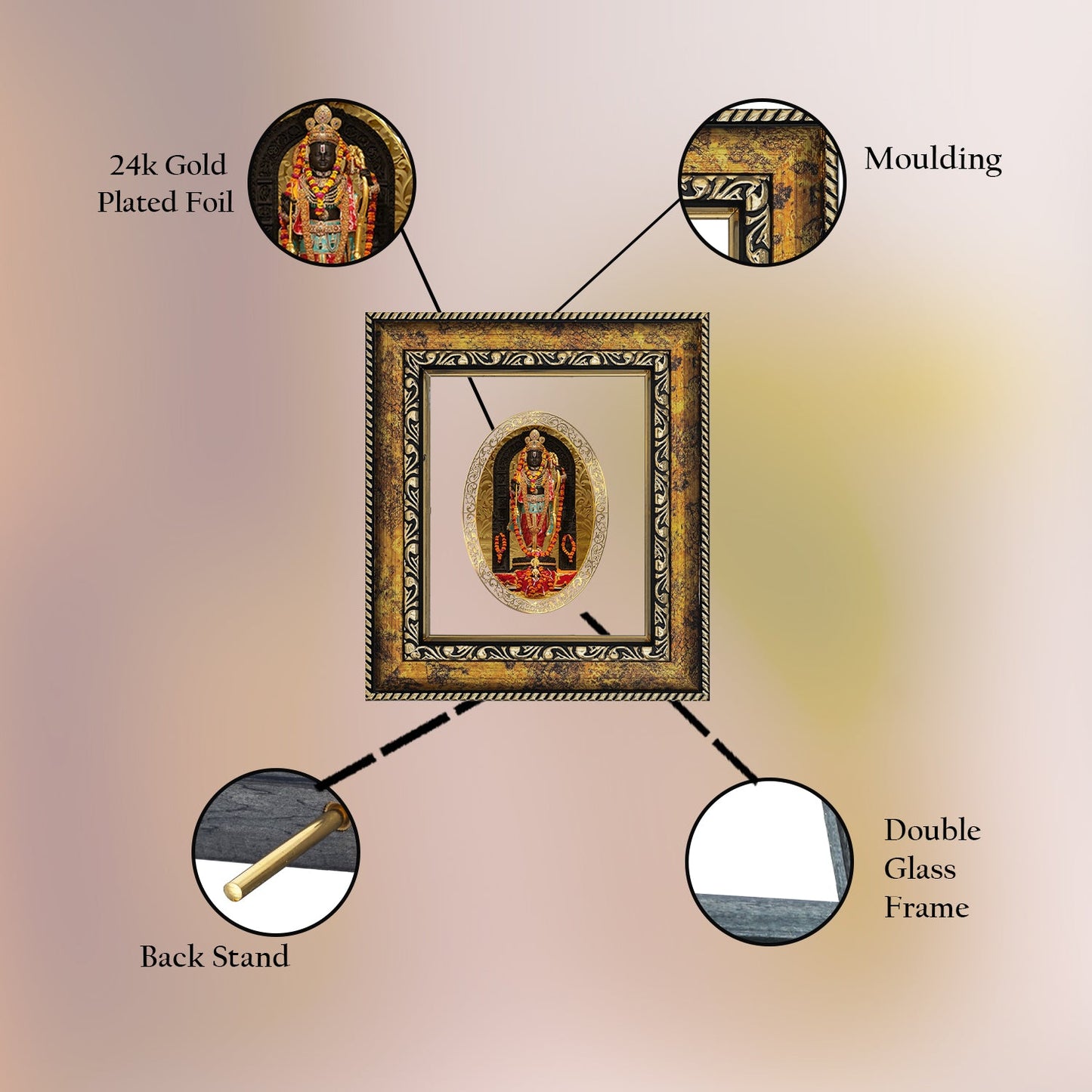 Diviniti 24K Gold Plated Ram Lalla Photo Frame For Home Decor, Table Top, Wall Hanging, Puja Room & Gift (20.8 CM X 16.7 CM)