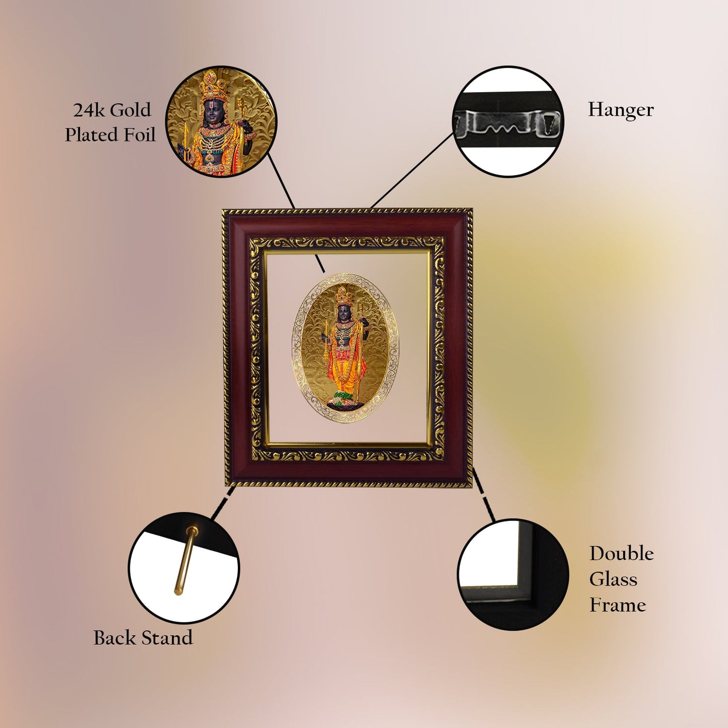Diviniti 24K Gold Plated Ram Lalla Photo Frame For Home Decor, Wall Hanging, Table Top, Puja Room & Gift (13 X 15 CM)