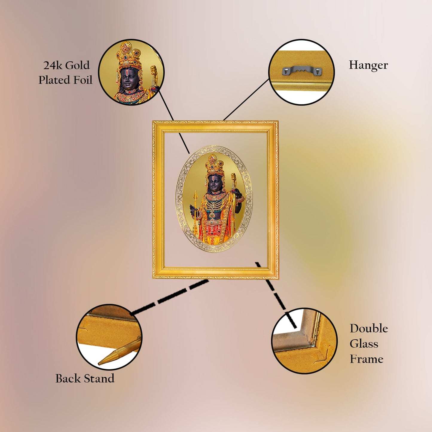 Diviniti 24K Gold Plated Ram Lalla Photo Frame For Home Decor, Table Top, Wall Hanging, Puja Room & Gift (20.8 CM X 16.7 CM)