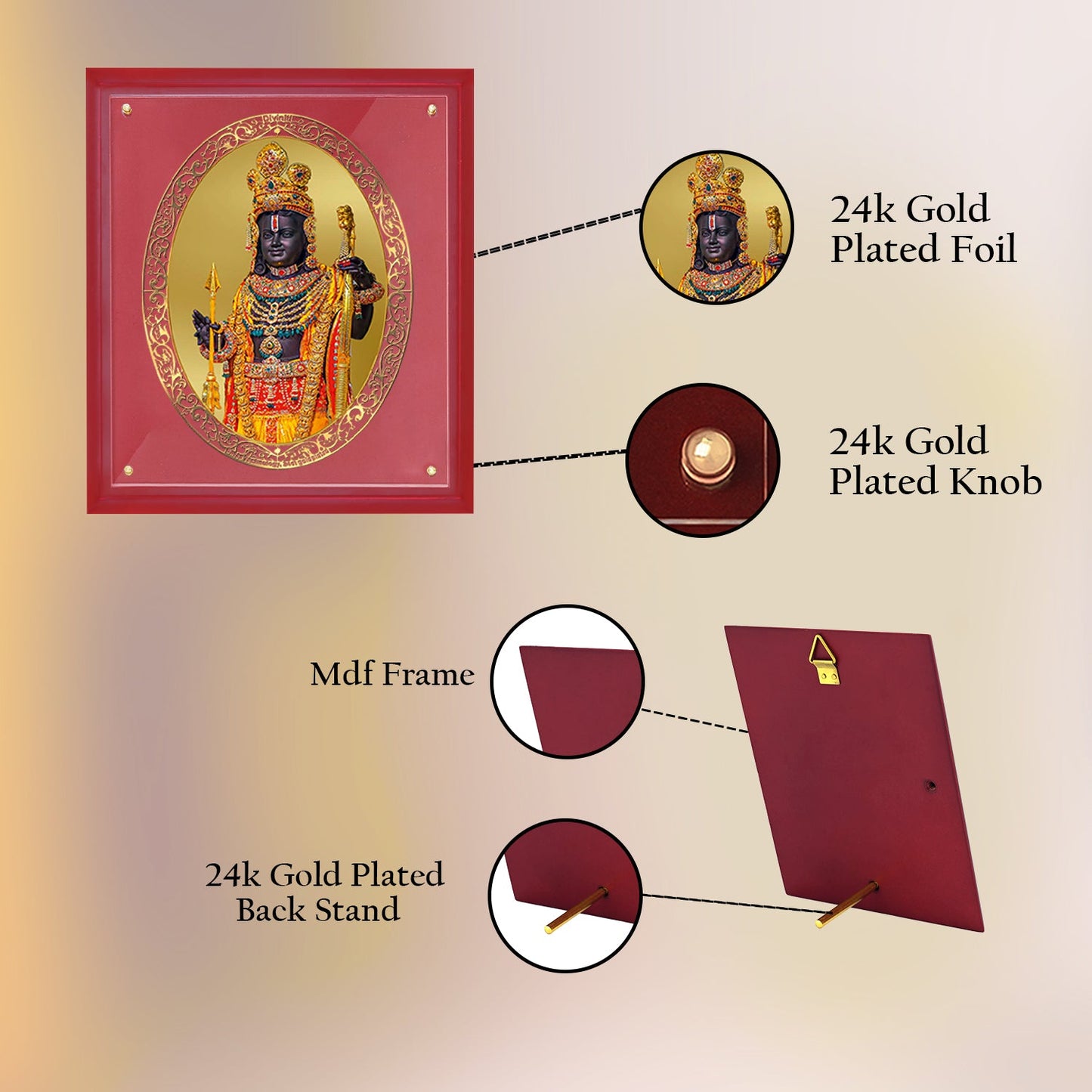 Diviniti 24K Gold Plated Ram Lalla Photo Frame For Home Decor, Wall Hanging Decor, Puja Room & Gift (36.5 CM X 30.5 CM)