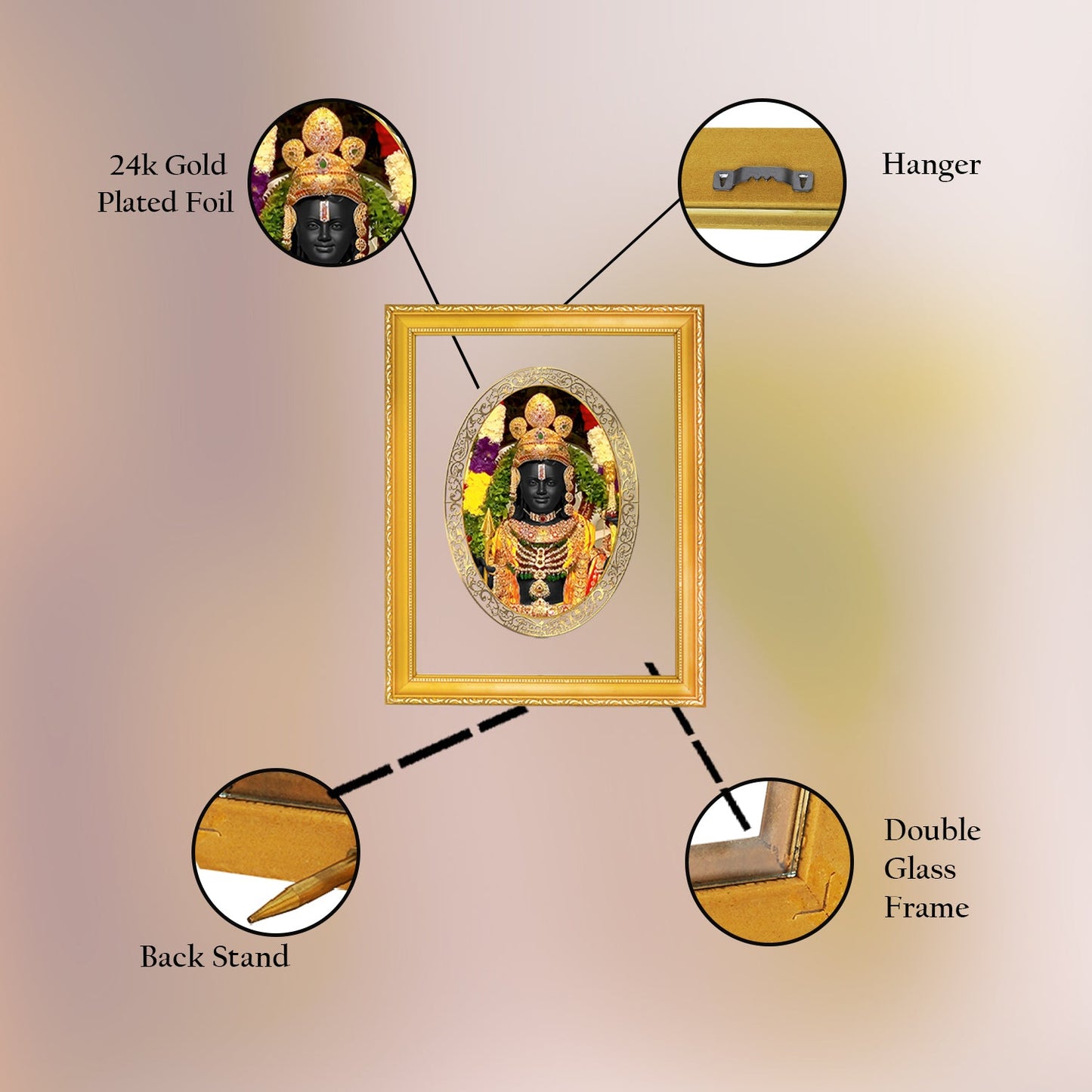 Diviniti 24K Gold Plated Ram Lalla Photo Frame For Home Decor, Table Top, Wall Hanging, Puja Room & Gift (20.8 CM X 16.7 CM)