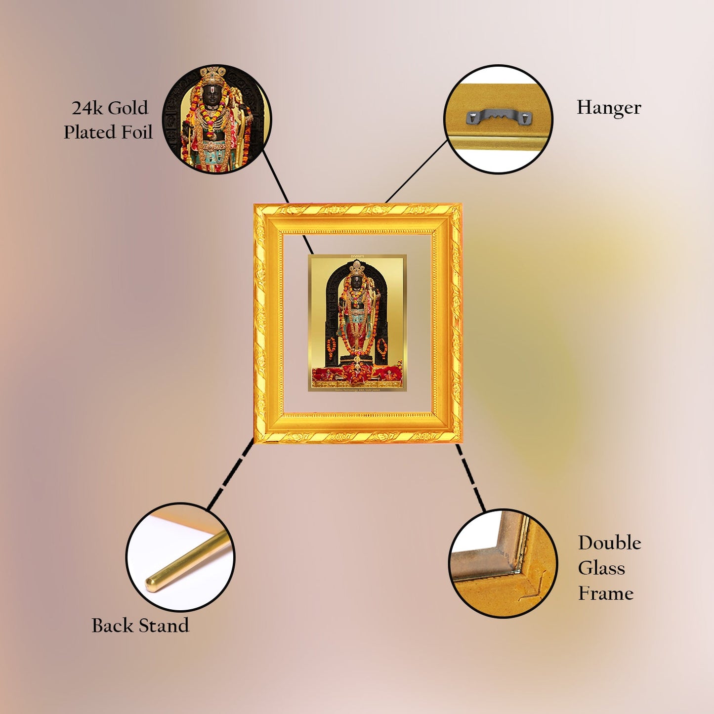 Diviniti 24K Gold Plated Ram Lalla Photo Frame For Home Decor, Table Top, Wall Decor, Puja Room & Gift (13 CM X 15 CM)