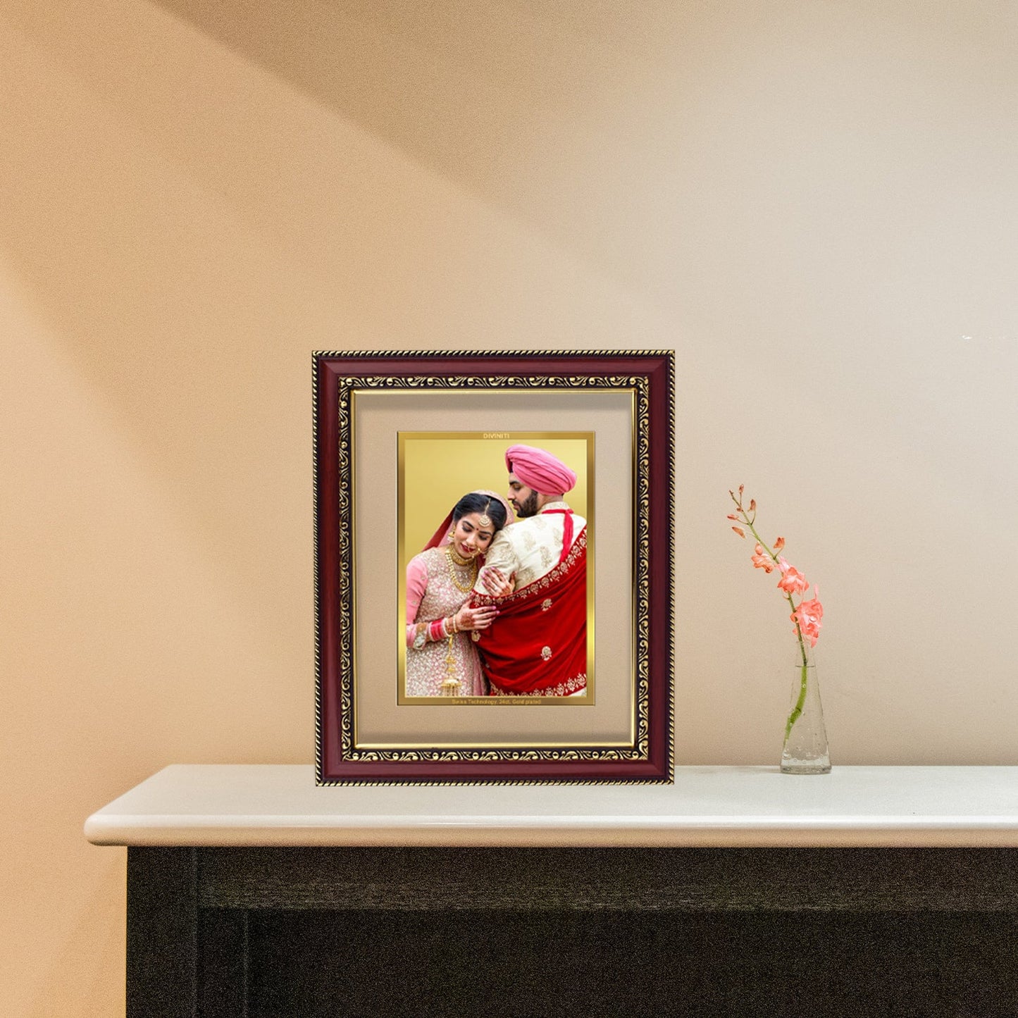 Diviniti Photo Frame With Customized Photo Printed on 24K Gold Plated Foil| Personalized Gift for Birthday, Marriage Anniversary & Celebration With Loved Ones|DG 105 S3