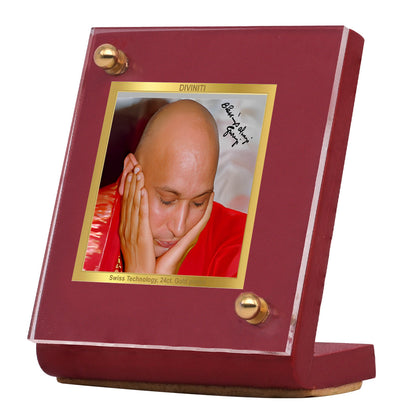 Diviniti 24K Gold Plated Guruji Frame For Car Dashboard, Home Decor, Table, Gift (5.5 x 6.5 CM)