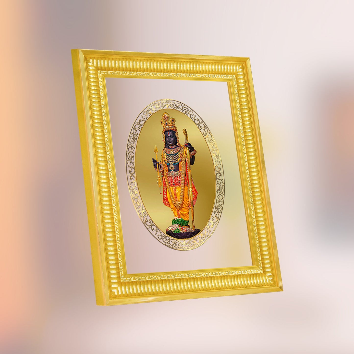 Diviniti 24K Gold Plated Ram Lalla Photo Frame For Home Decor Showpiece, Wall Hanging Decor, Puja & Gift (44.4 CM X 37 CM)