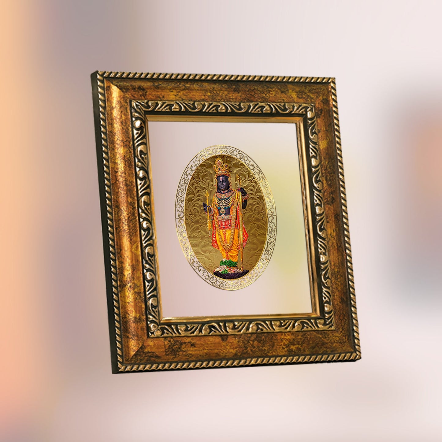 Diviniti 24K Gold Plated Ram Lalla Photo Frame For Home Decor, Table Top, Wall Hanging, Puja Room & Gift (20.8 CM X 16.7 CM)
