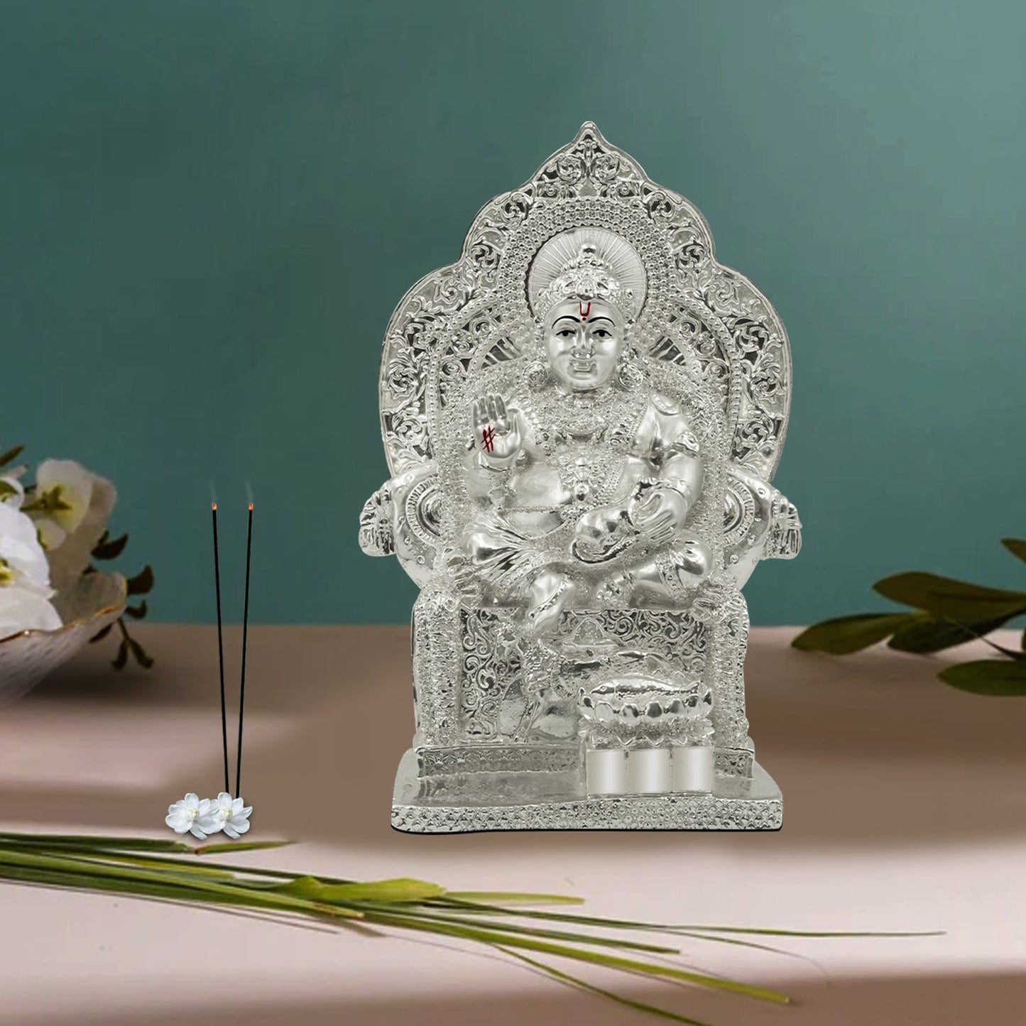 Diviniti 999 Silver Plated Kuber Idol for Home Decor Showpiece (17.5 X 12 CM)
