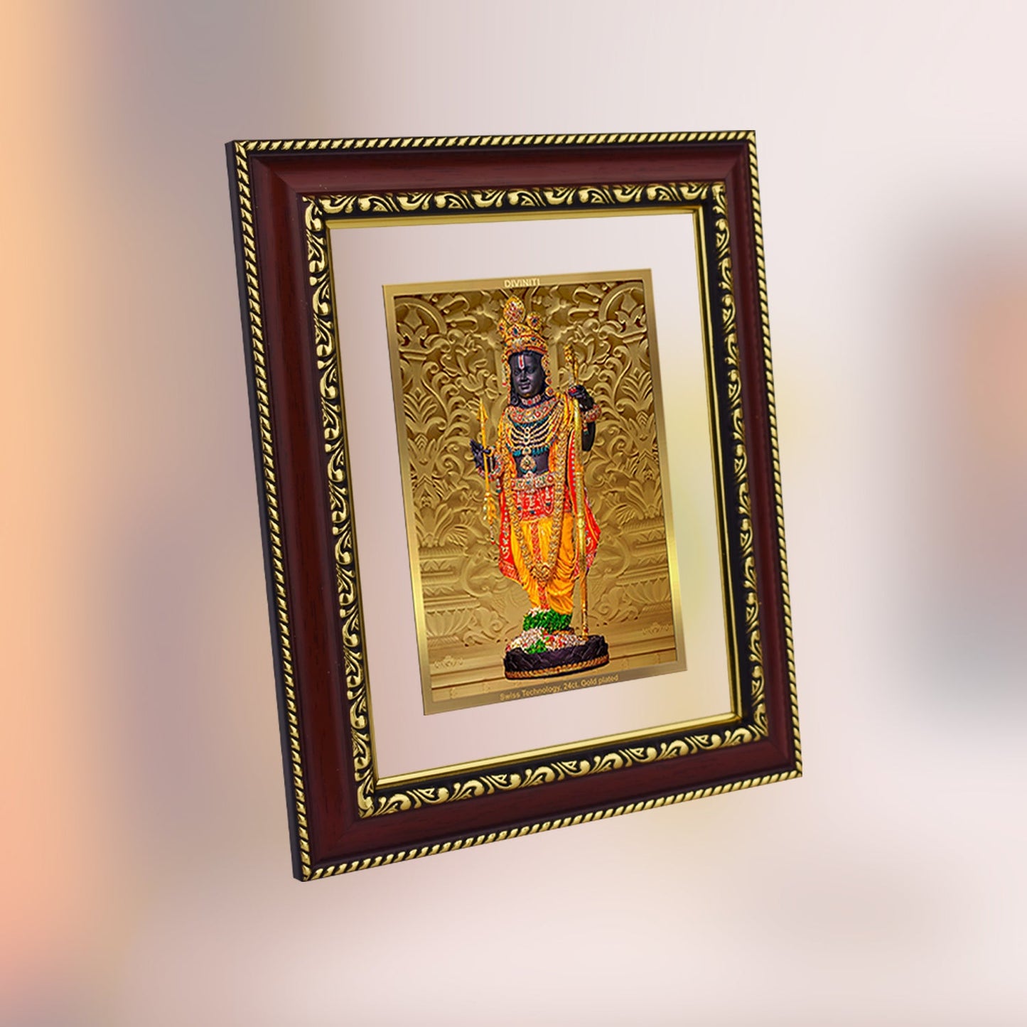 Diviniti 24K Gold Plated Ram Lalla Photo Frame For Home Decor, Wall Hanging Decor, Table, Puja Room & Gift (20.8 CM X 16.7 CM)