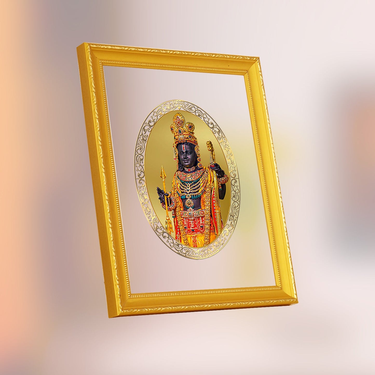 Diviniti 24K Gold Plated Ram Lalla Photo Frame For Home Decor, Table Top, Wall Hanging, Puja Room & Gift (20.8 CM X 16.7 CM)