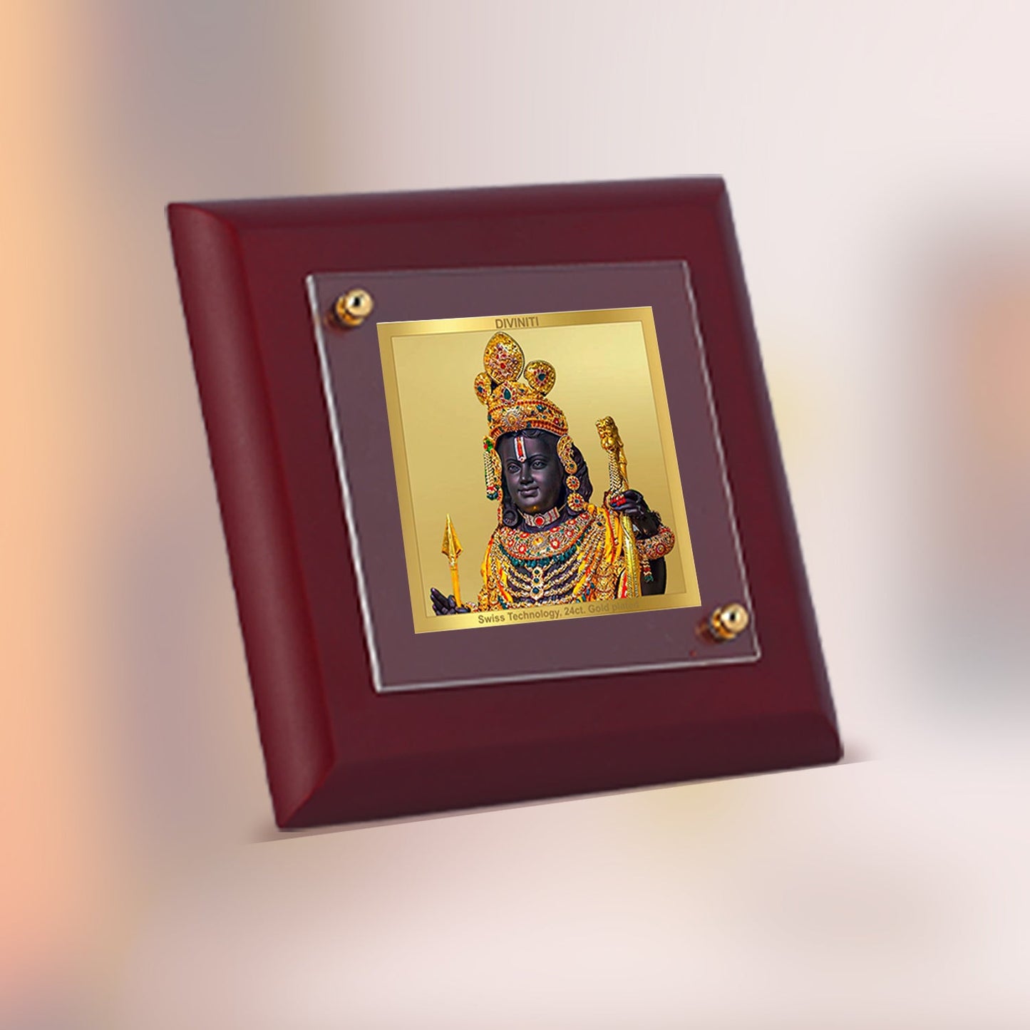Diviniti 24K Gold Plated Ram Lalla Photo Frame For Home Decor Showpiece, Table Decor, Puja Room & Gift (10 CM X 10 CM)