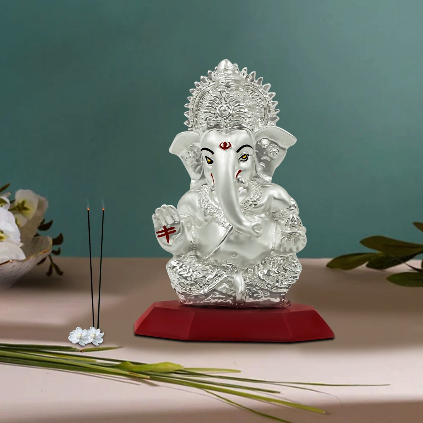Diviniti 999 Silver Plated Ganesha Idol for Home Decor Showpiece (10X7CM)