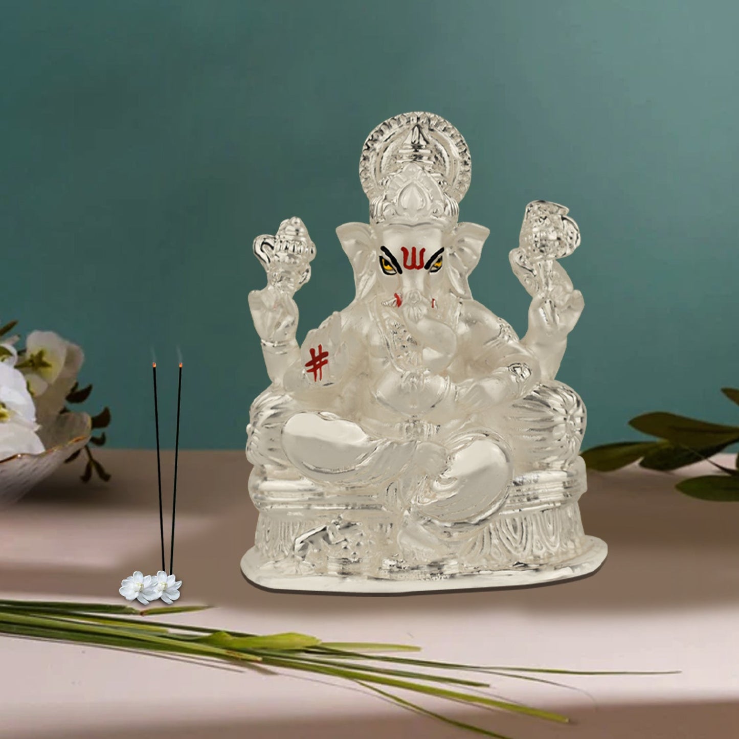 Diviniti 999 Silver Plated Ganesha Idol for Home Decor Showpiece (8 X 7 CM)
