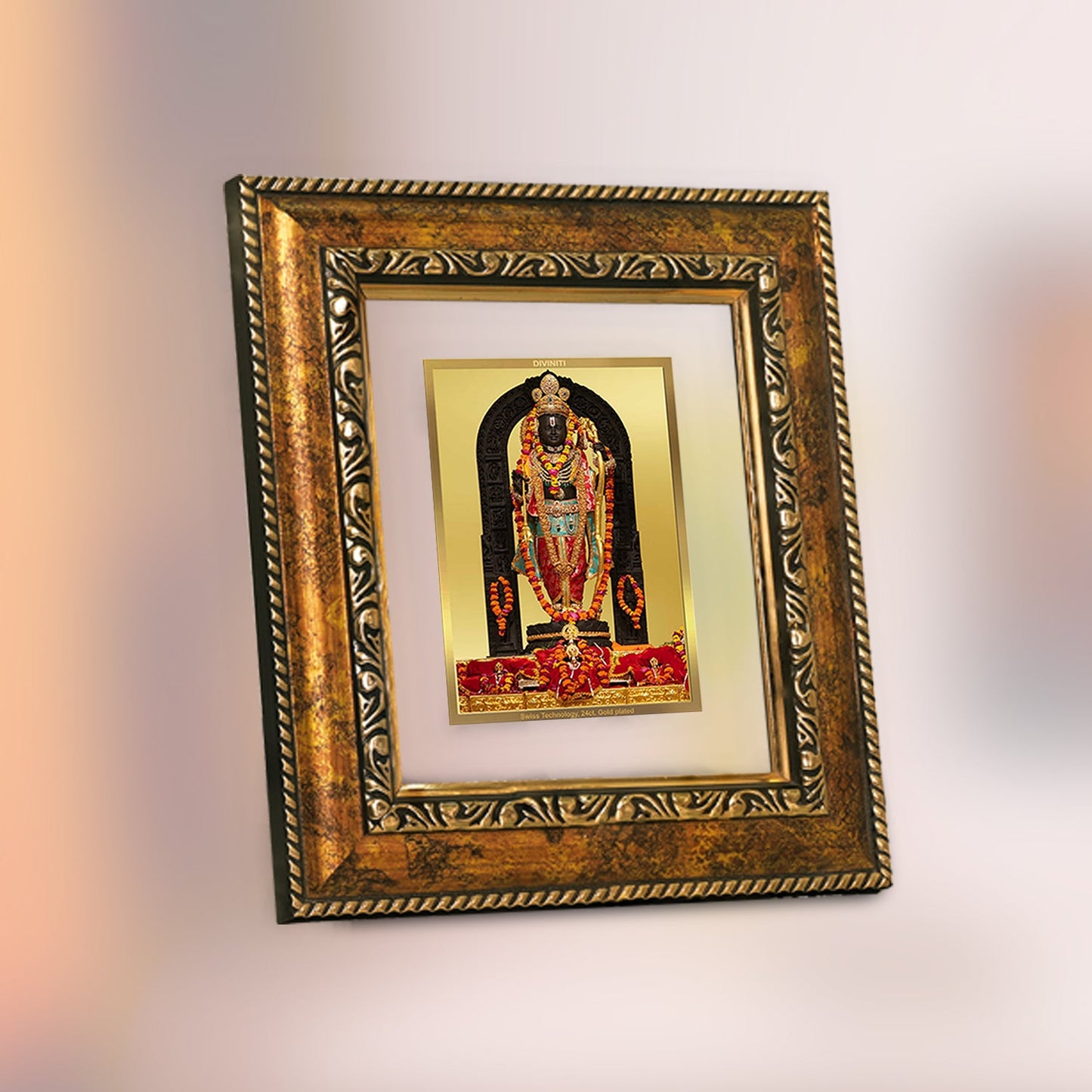 Diviniti 24K Gold Plated Ram Lalla Photo Frame For Home Decor, Table Top, Wall Decor, Puja Room & Gift (13 CM X 15 CM)