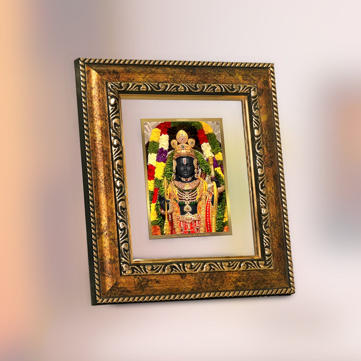 Diviniti 24K Gold Plated Ram Lalla Photo Frame For Home Decor, Table, Wall Hanging, Puja Room & Gift (13 CM X 15 CM)