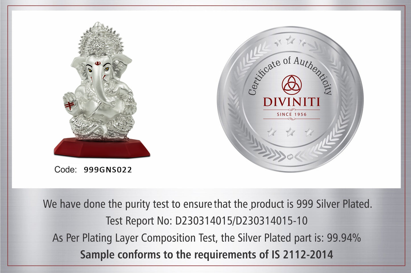 Diviniti 999 Silver Plated Ganesha Idol for Home Decor Showpiece (10X7CM)