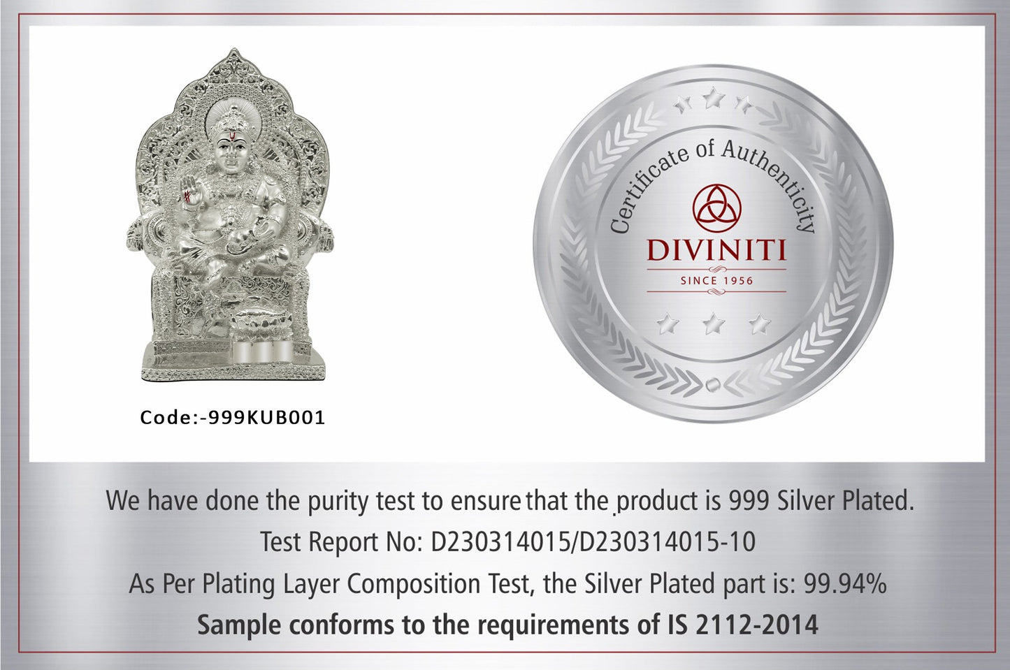 Diviniti 999 Silver Plated Kuber Idol for Home Decor Showpiece (17.5 X 12 CM)