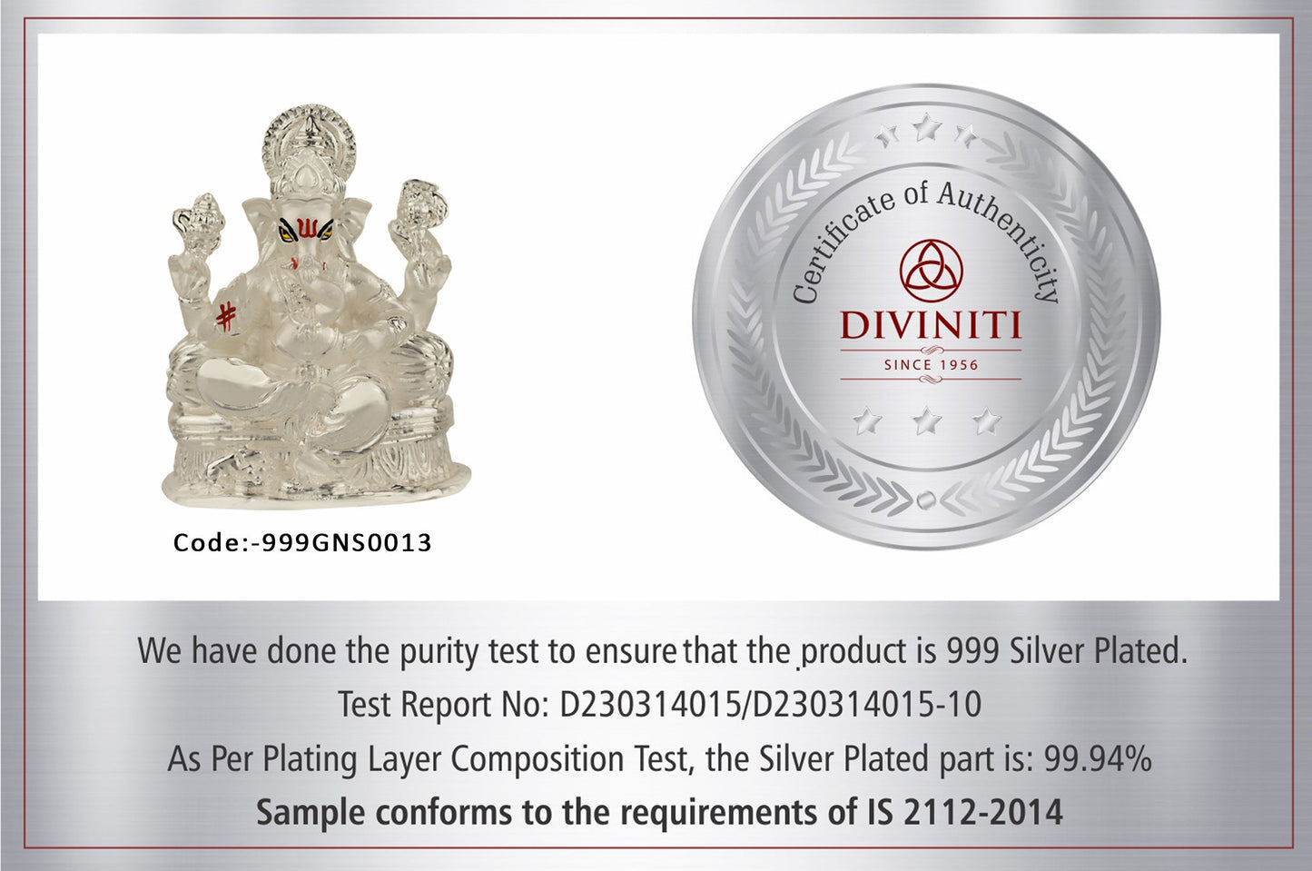 Diviniti 999 Silver Plated Ganesha Idol for Home Decor Showpiece (8 X 7 CM)