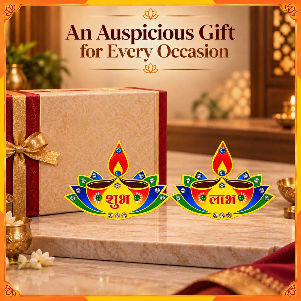 Diya Shubh Labh Decorative Pair | Colourful Diwali Door & Home Entrance Décor